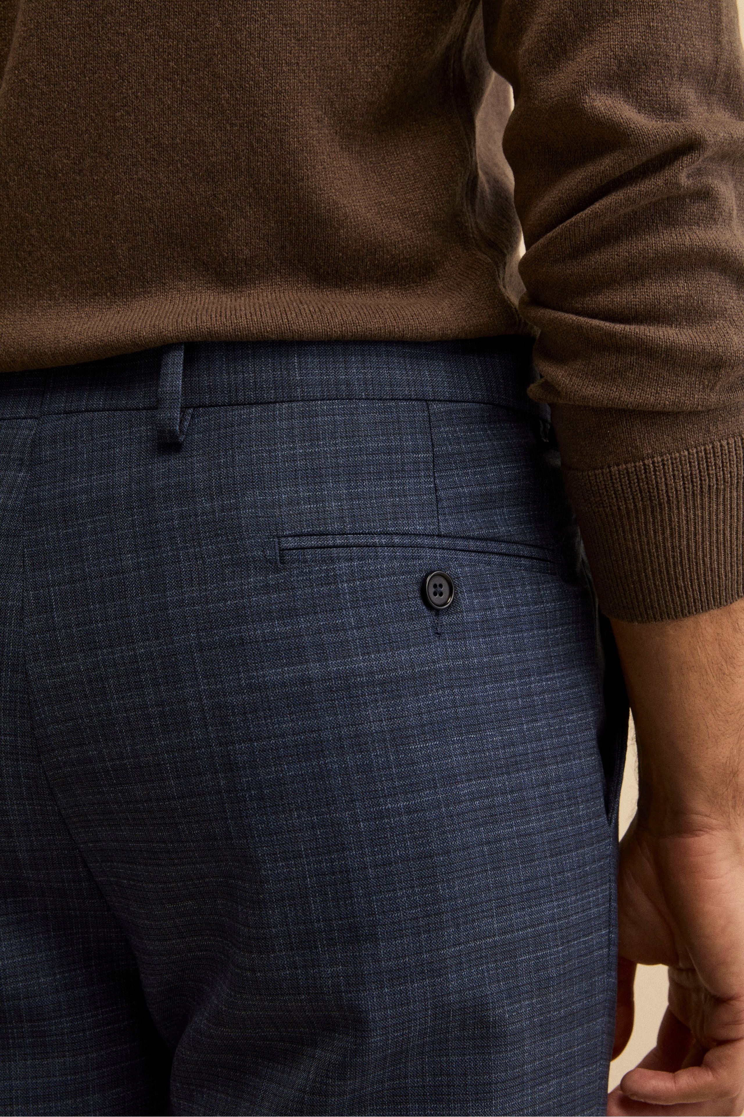 Check Comfort Fit Suit in Virgin Wool - Blue pattern