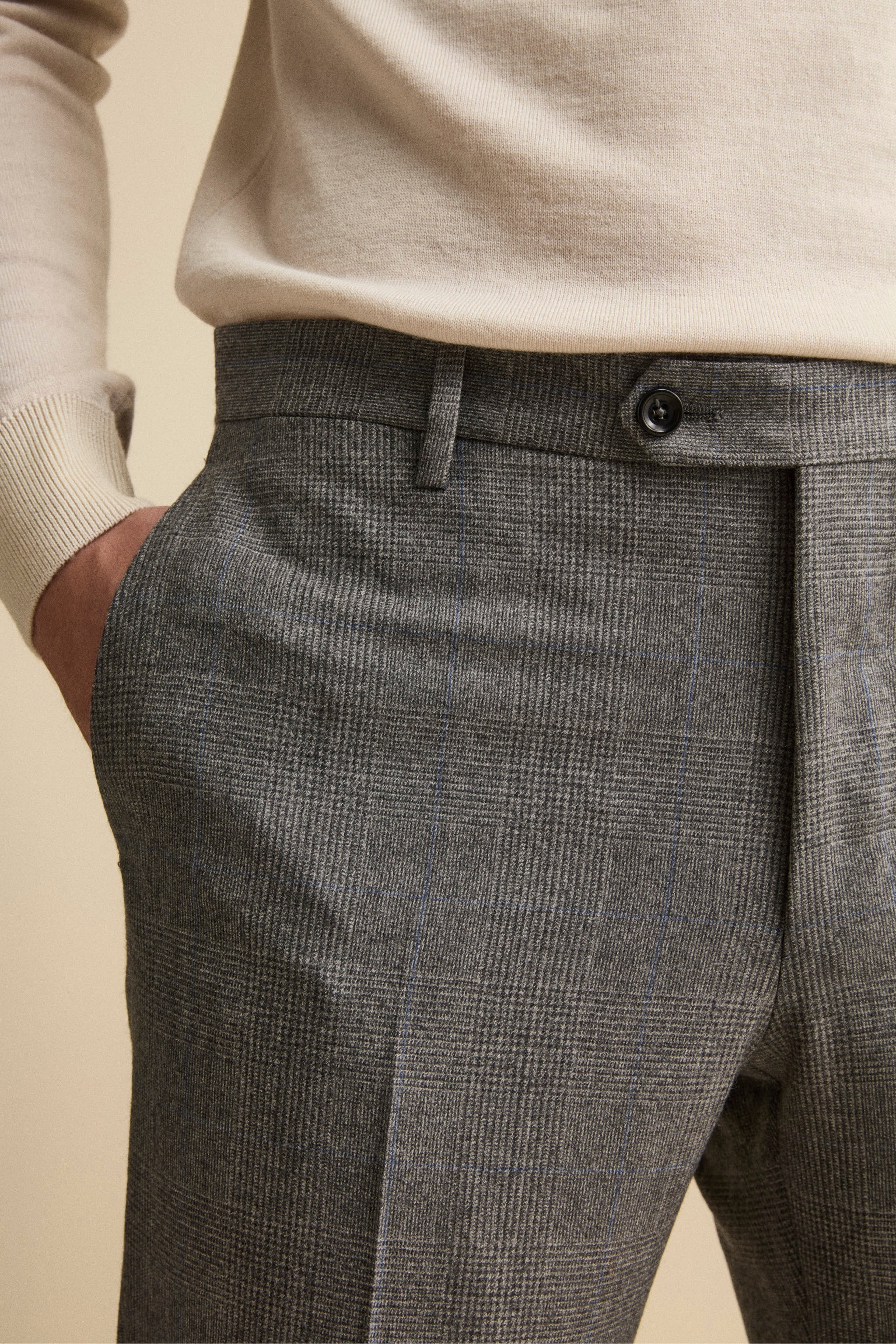 Checked Single-Breasted Virgin Wool Suit Regular Fit - Grey Glen plaid