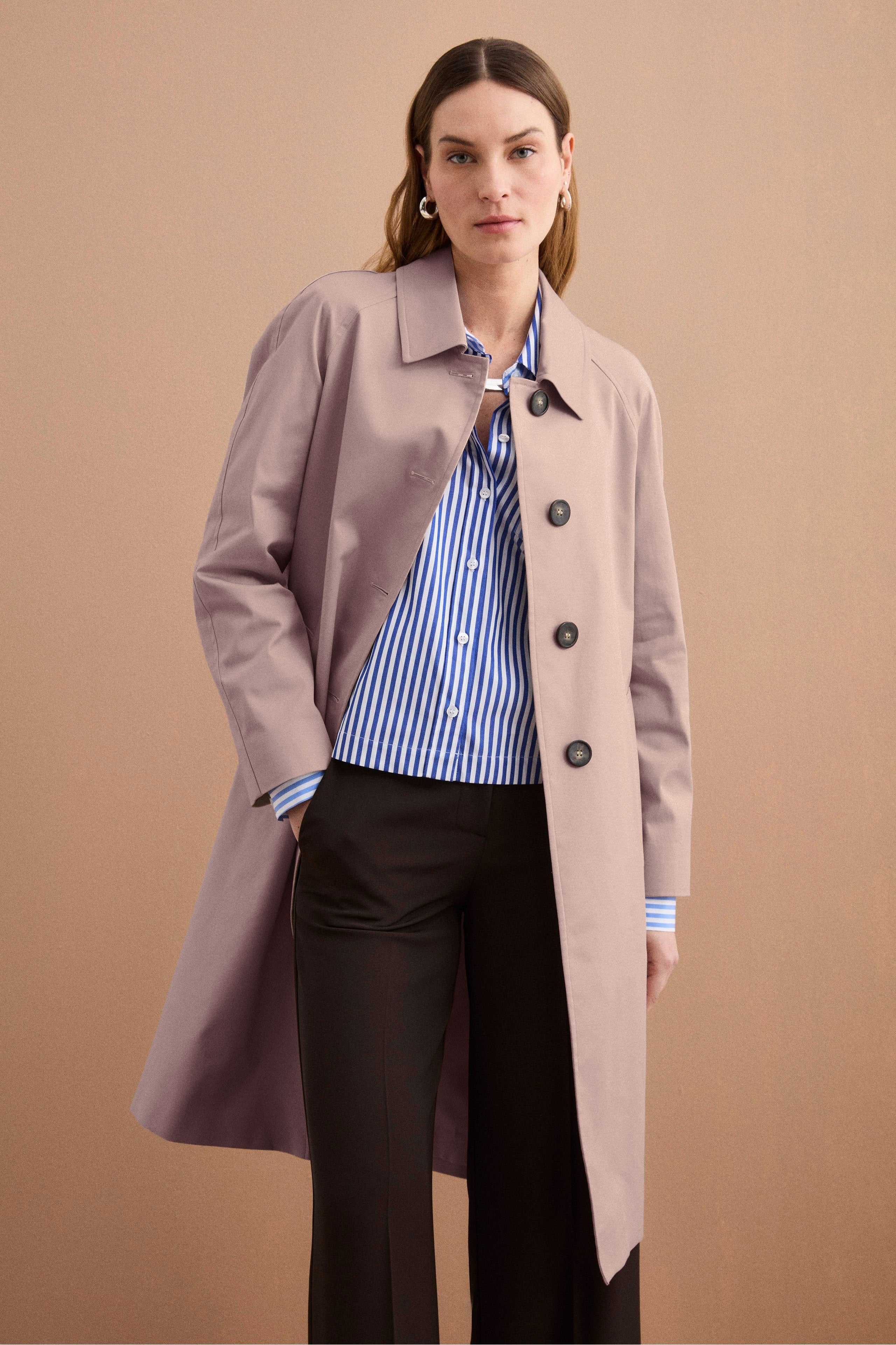 Trench Monopetto Foderato con Collo a Camicia - SABBIA