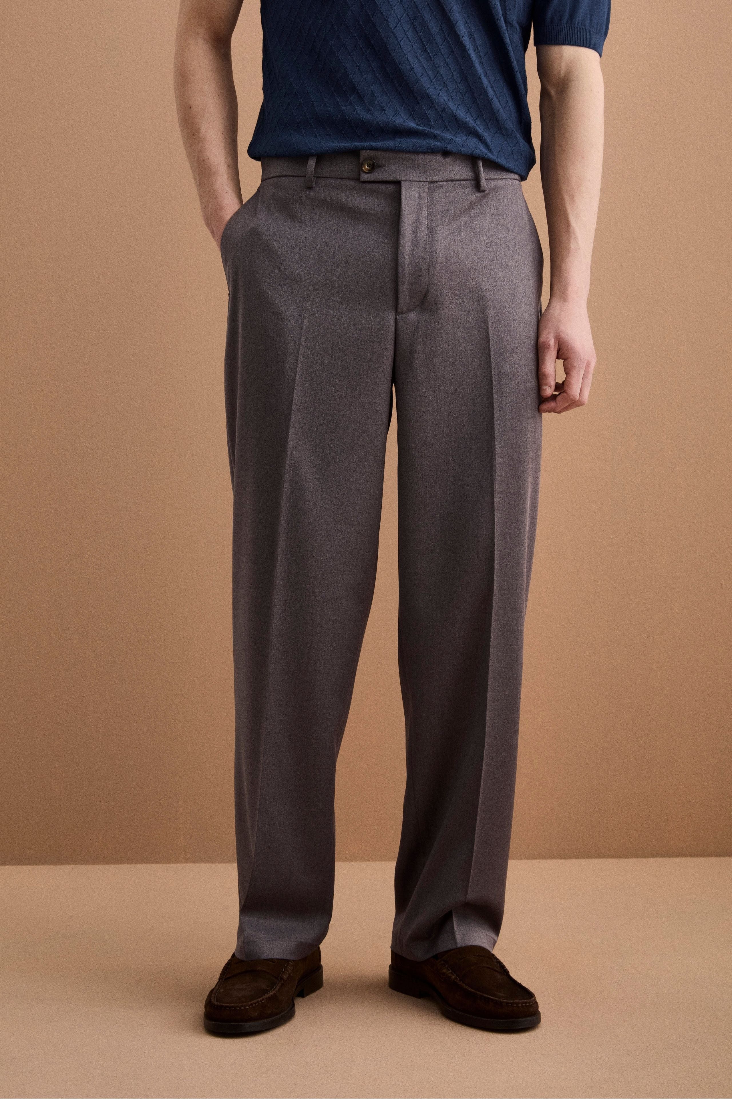 Weite Hose aus Wollmischung mit Bundfalten - Anthrazitgrau