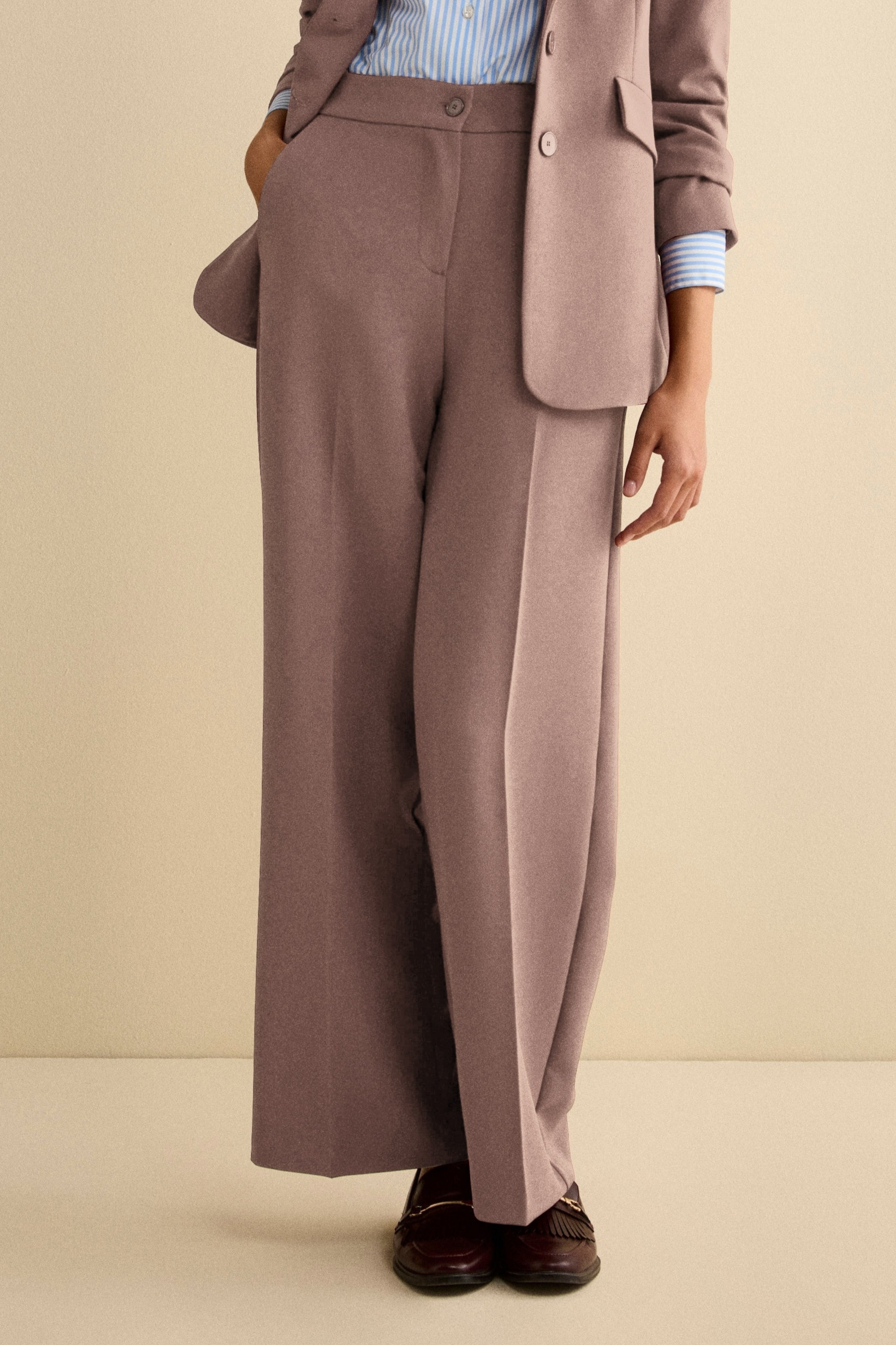 Wide-Leg Bi-Stretch Trousers - Old pink