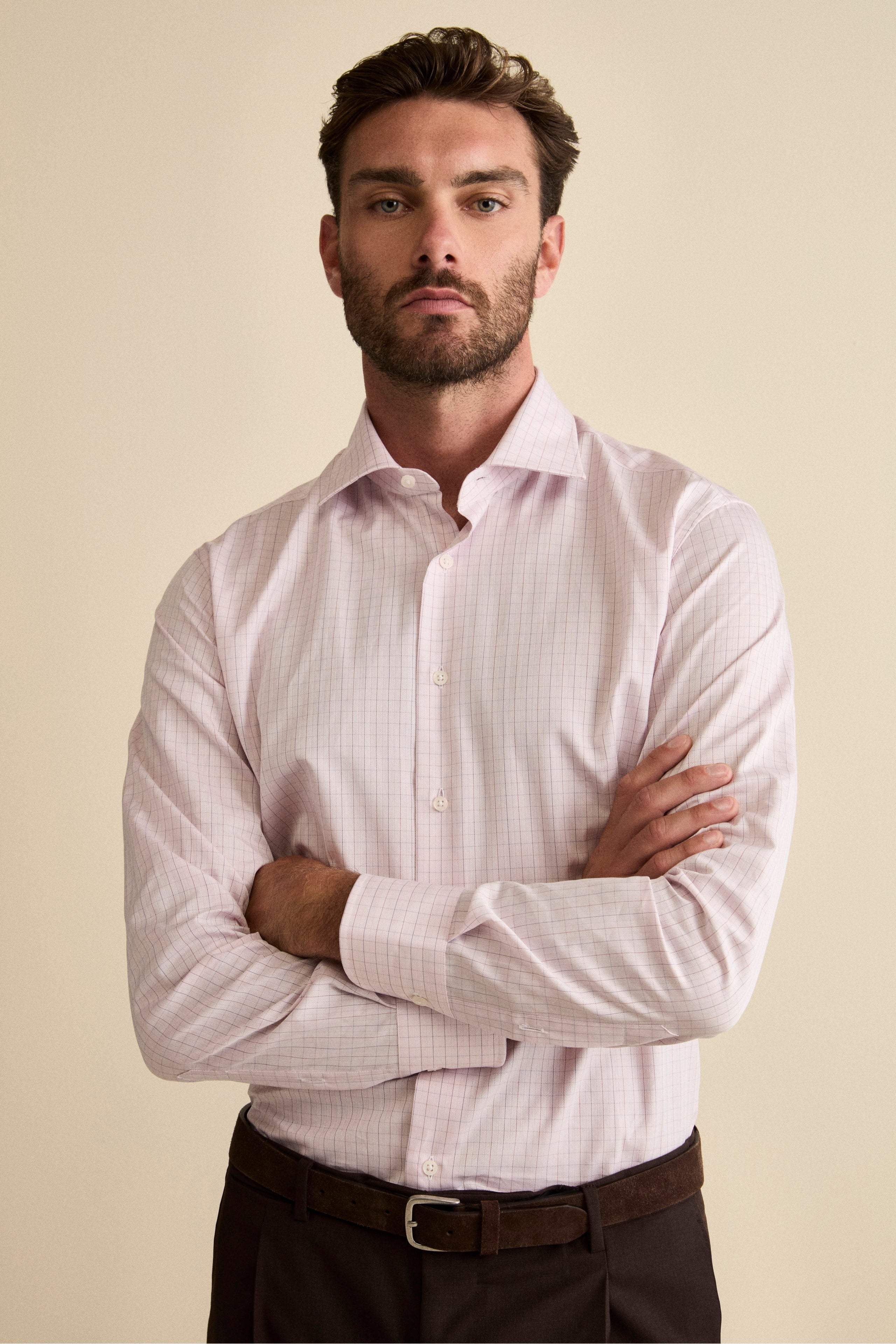 Custom Fit Check Shirt in Cotton - Pink check