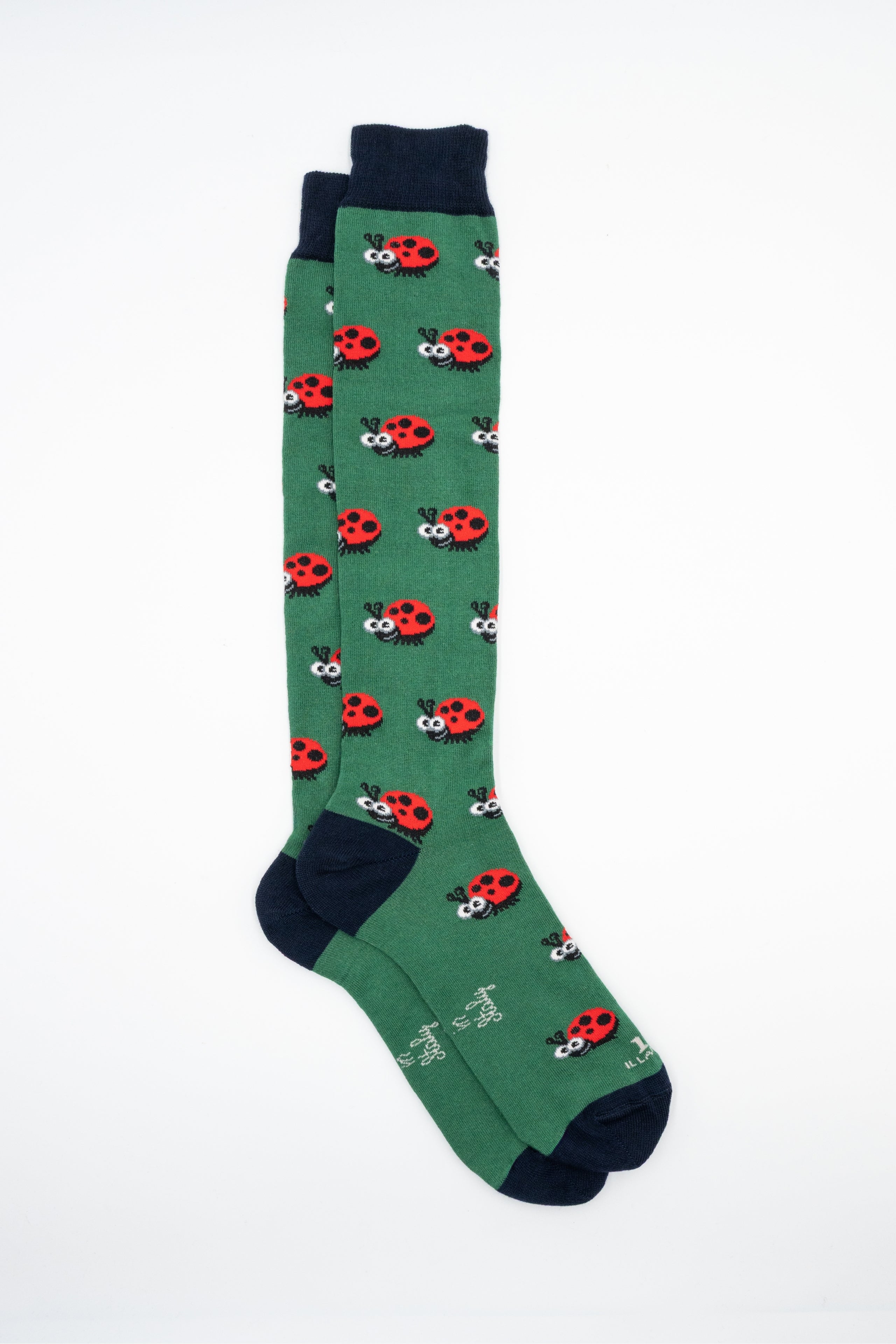 Long Cotton Socks with Ladybug Pattern - GREEN