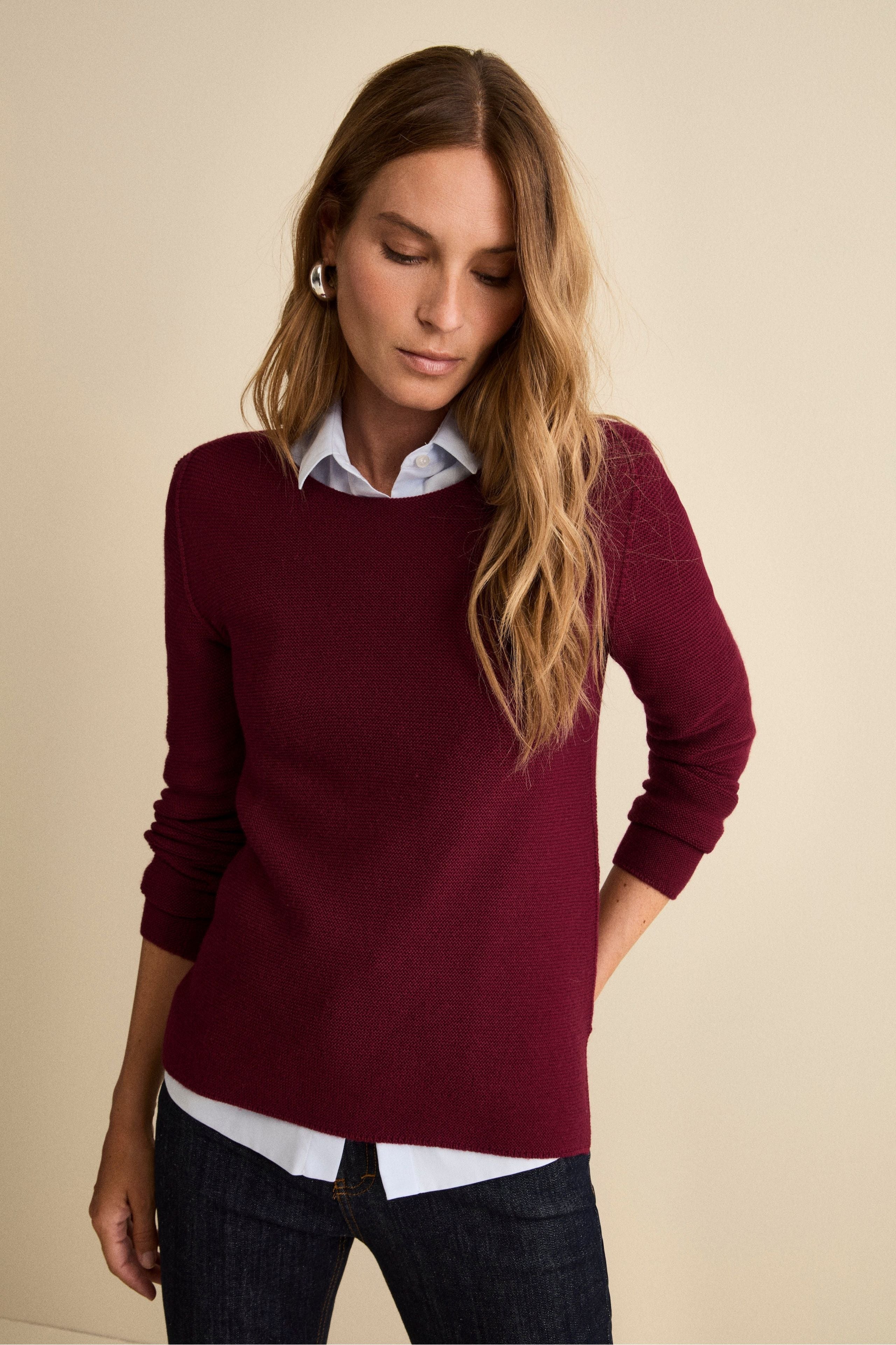 Boat Neck Sweater in Merino Wool - BURGUNDY
