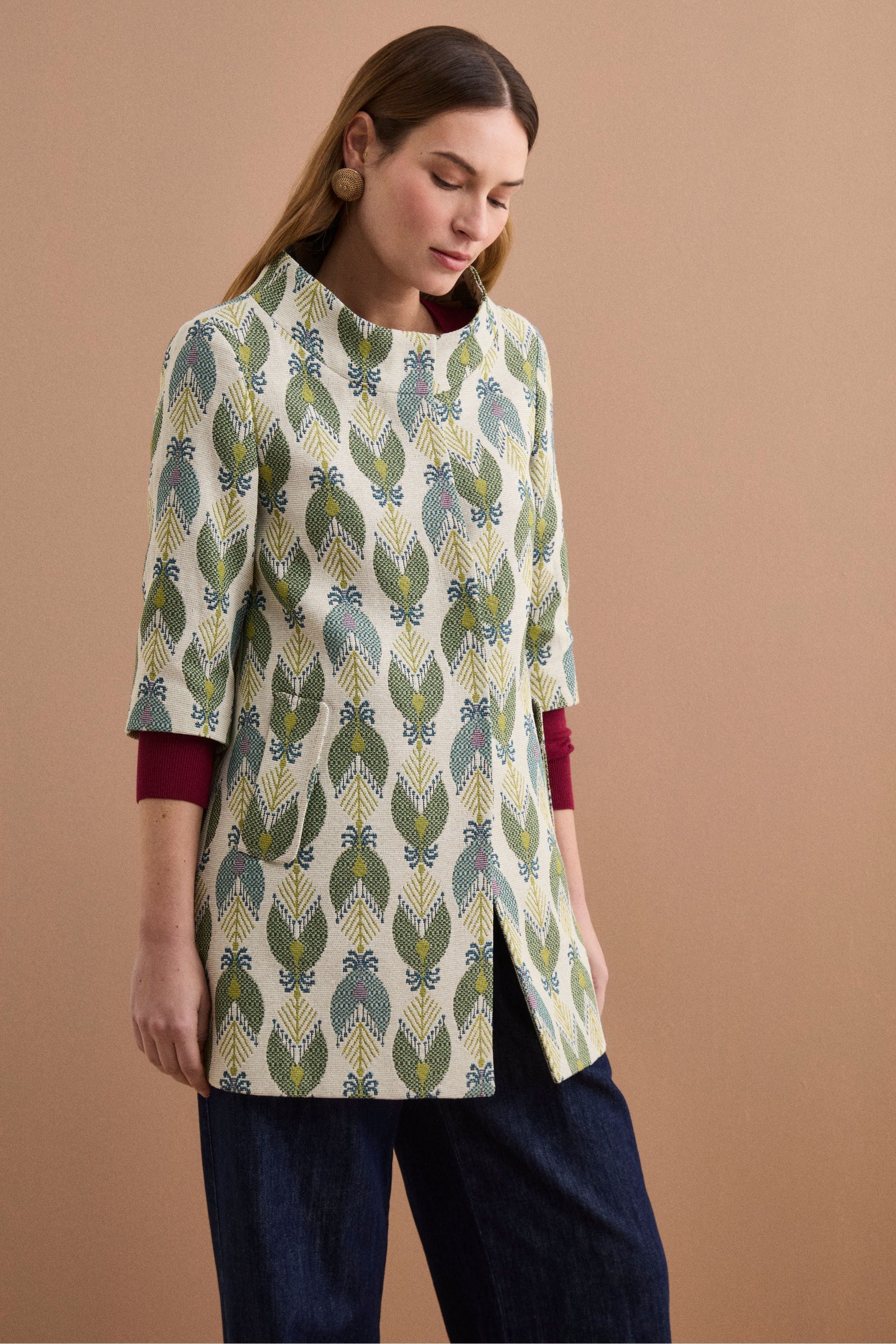 Cappotto Leggero Foderato in Fantasia Jacquard - FANT. VERDE