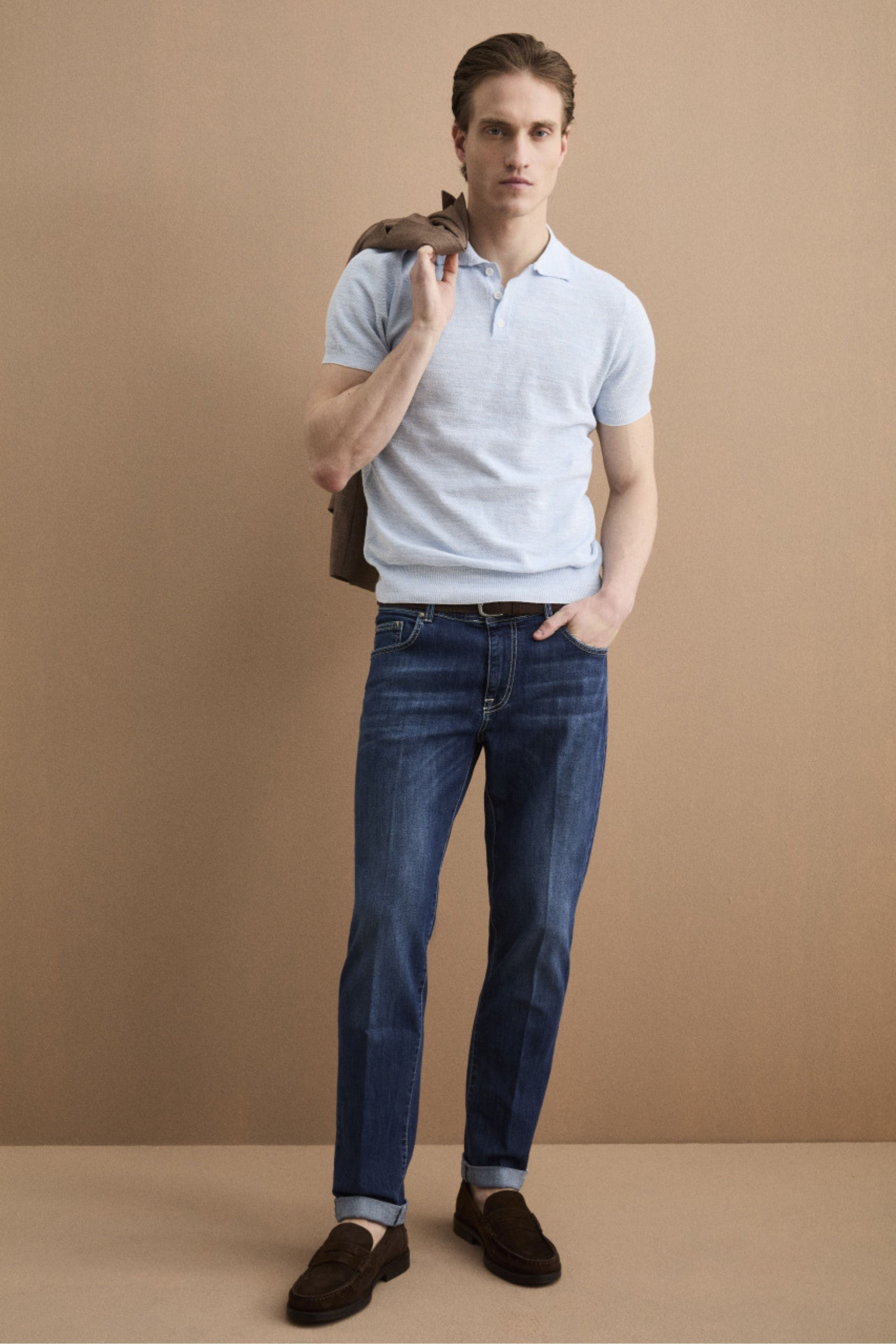 Jeans Slim Fit Cinque Tasche con Risvolto - DENIM