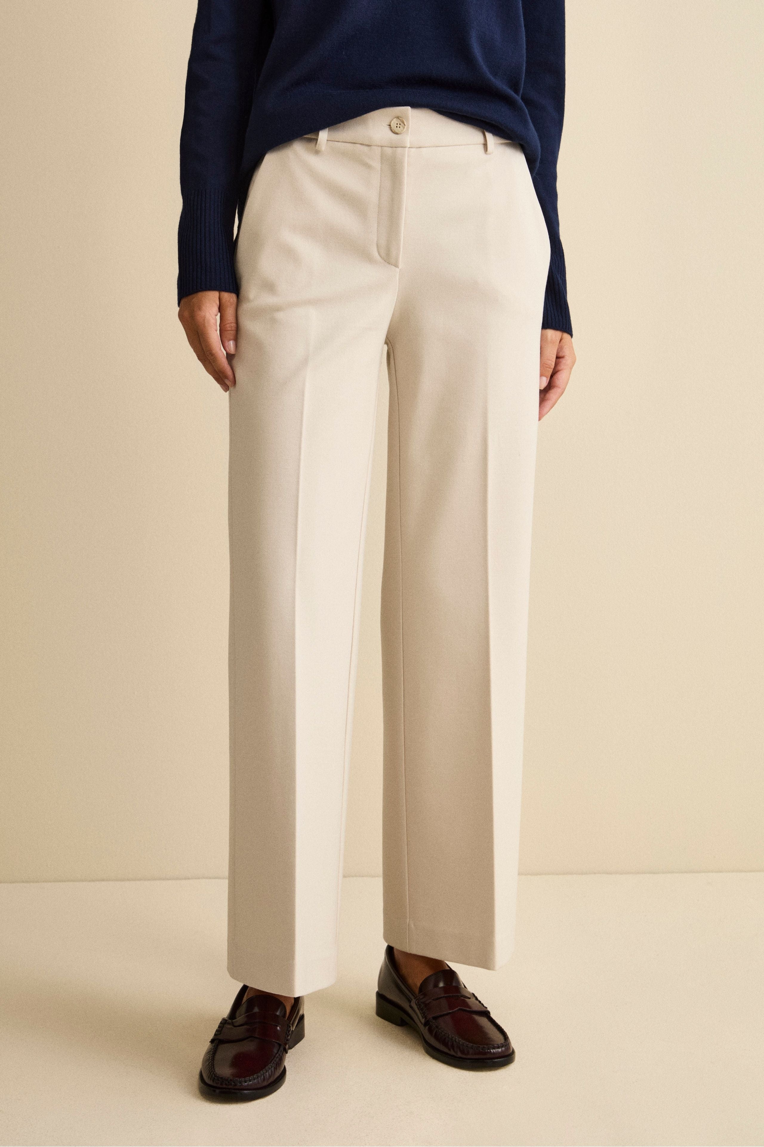 Jersey Gaucho Trousers with Pleats - CREAM
