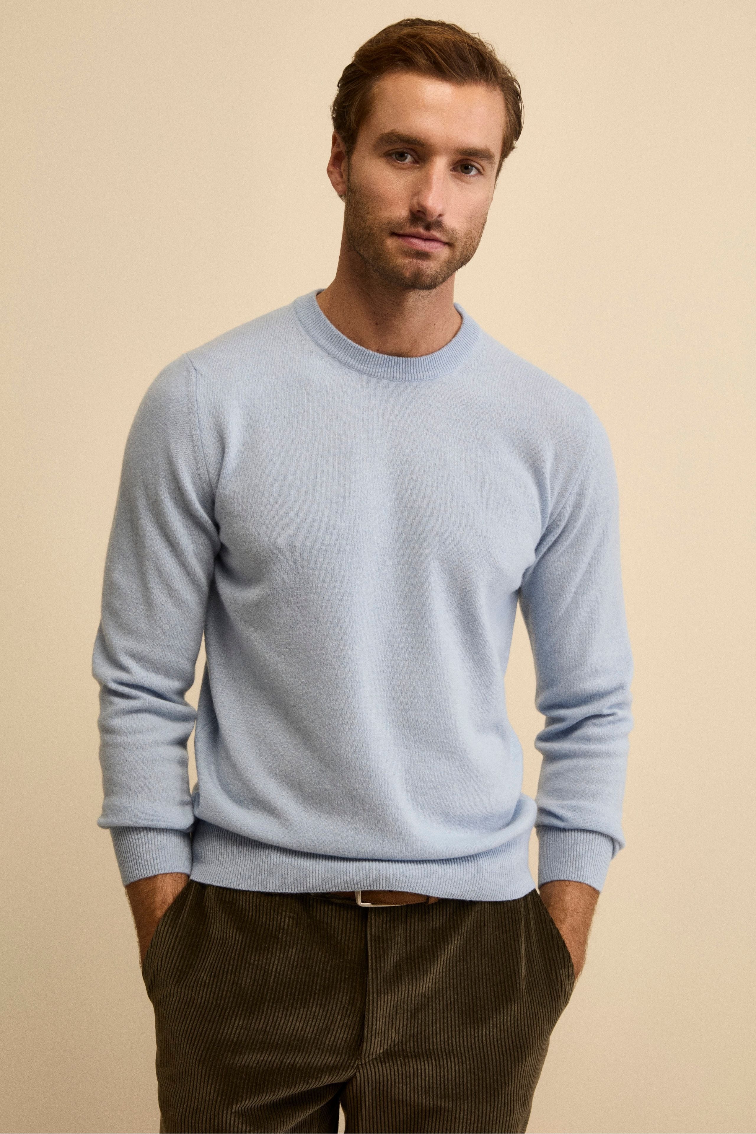 Crew-neck sweater in wool - Light blue