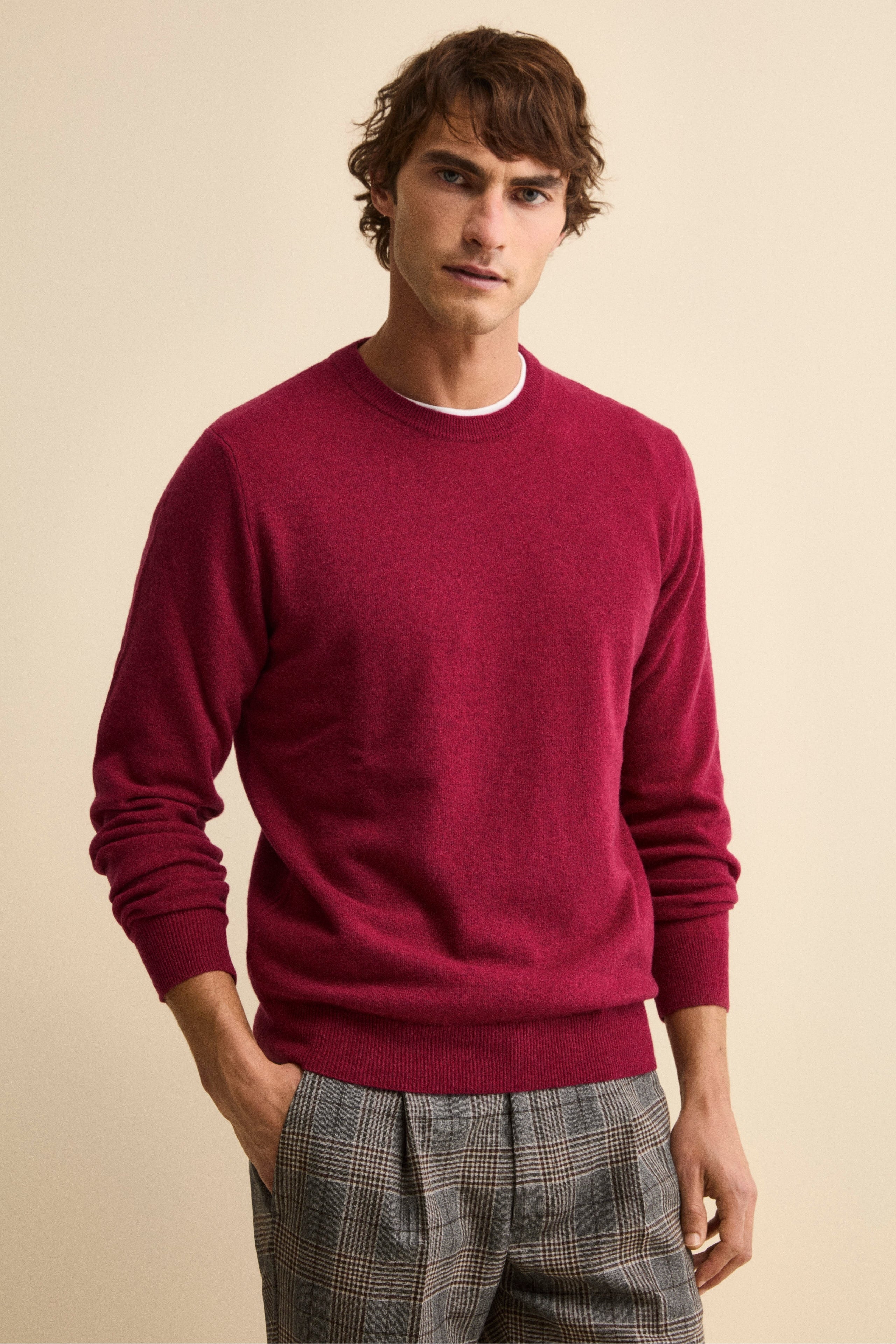 Crew-neck sweater in wool - Burgundy