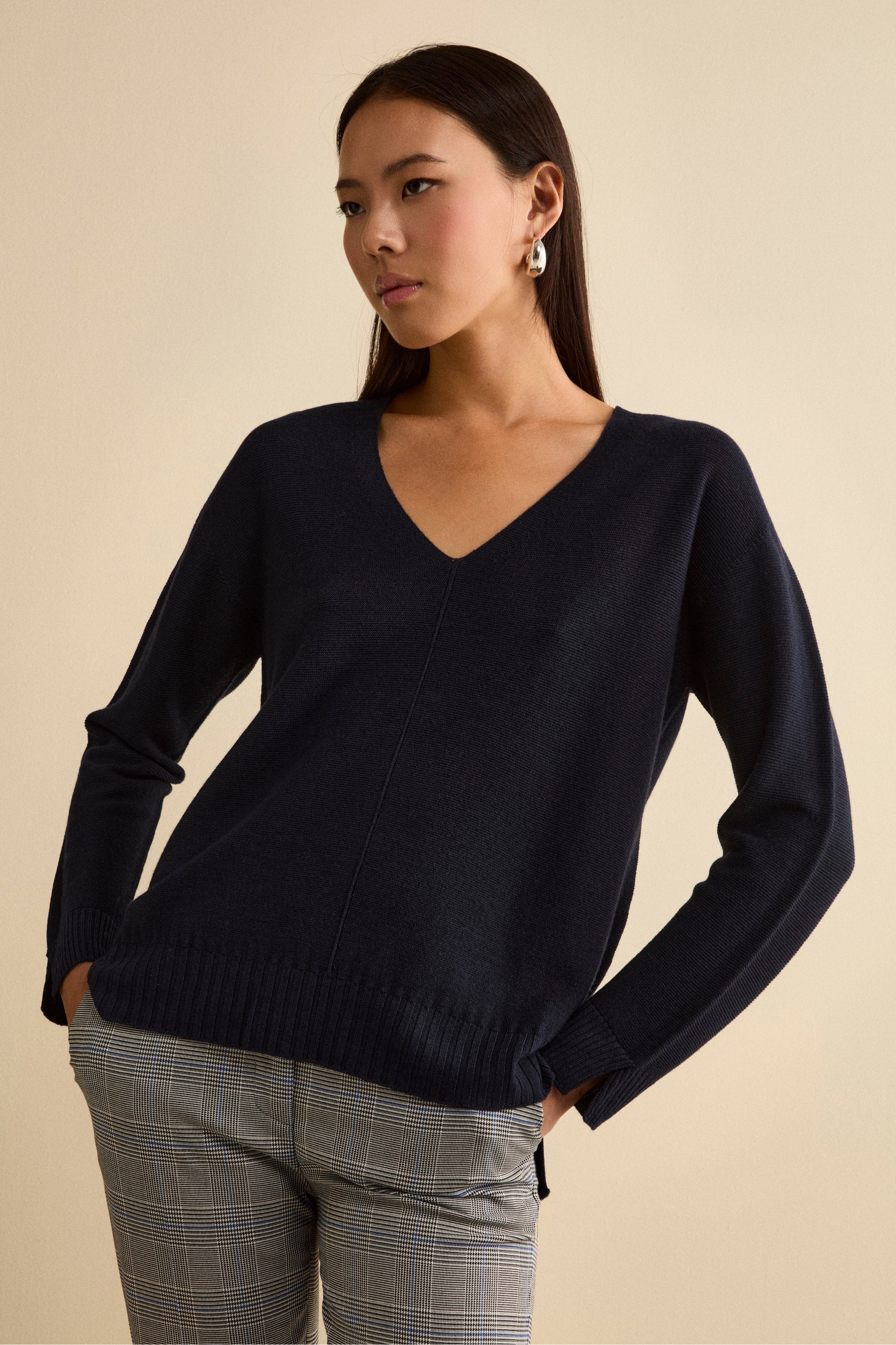 Oversized Merino Wool V-Neck Sweater BLUE 40 - Main Image