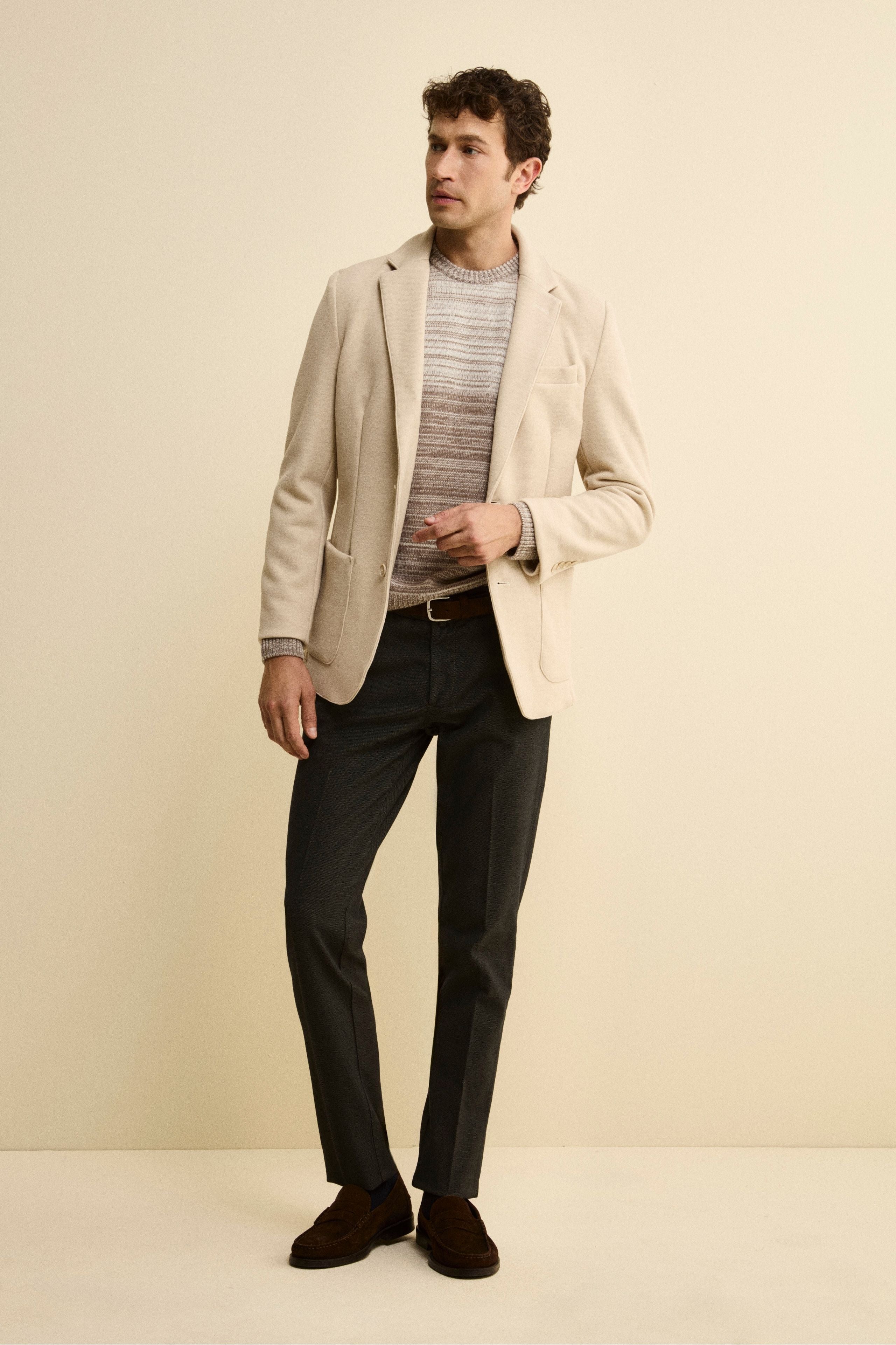 Unlined Single-Breasted Jersey Blazer - Natural
