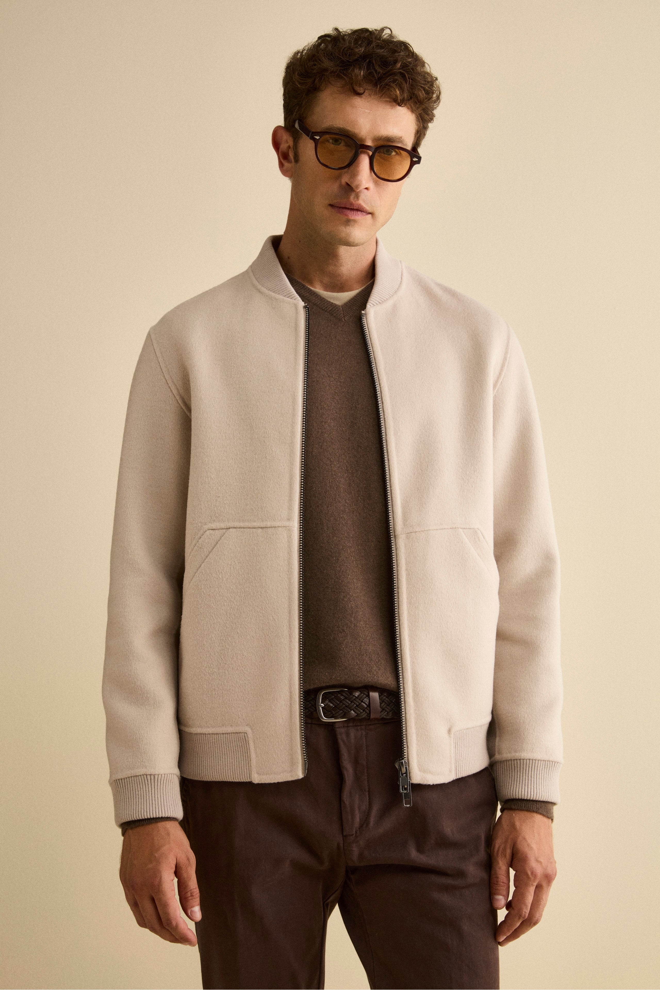 Wool Bomber with Zip - Light grey