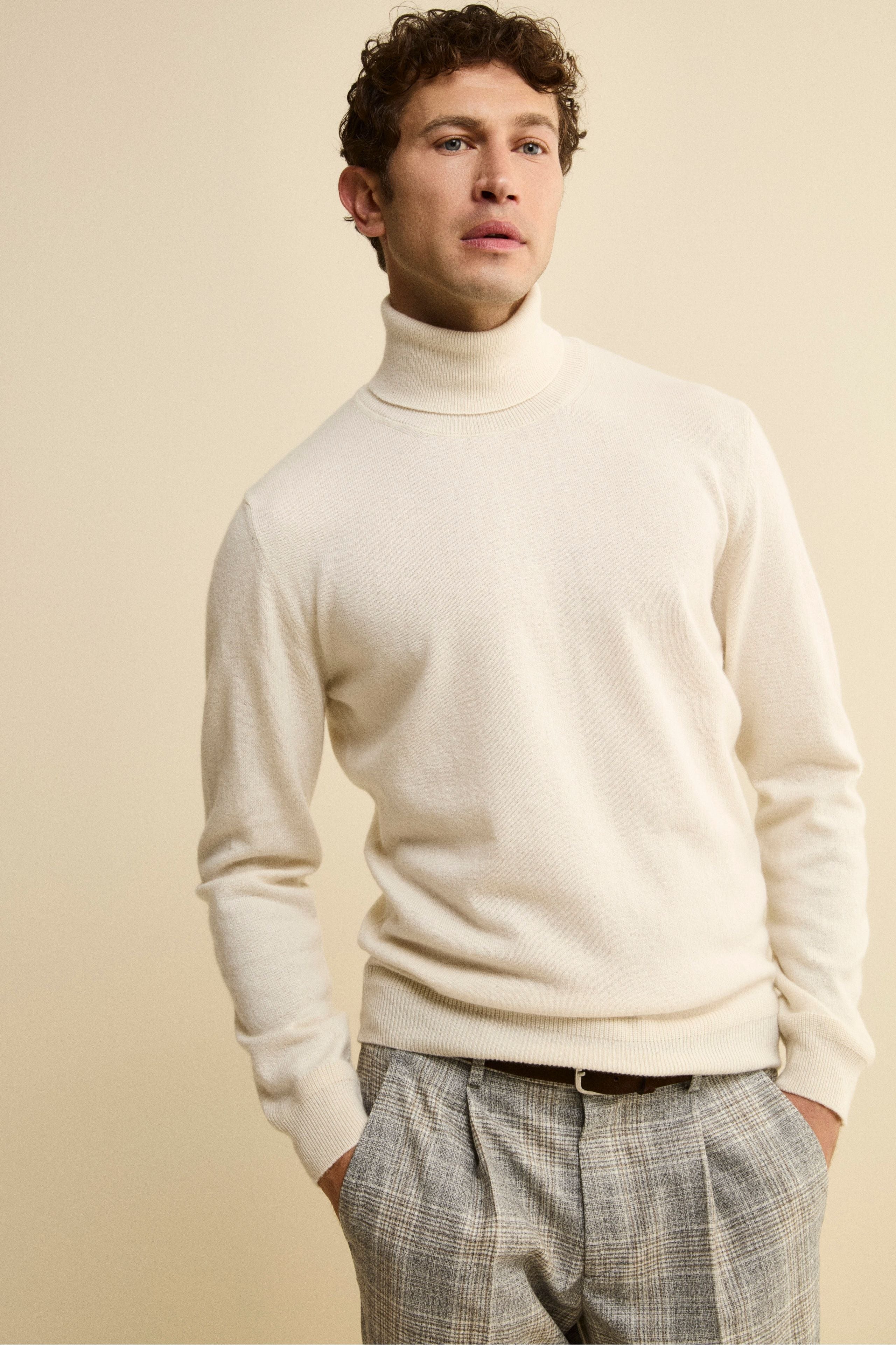 Silk and cashmere turtleneck - Cream white