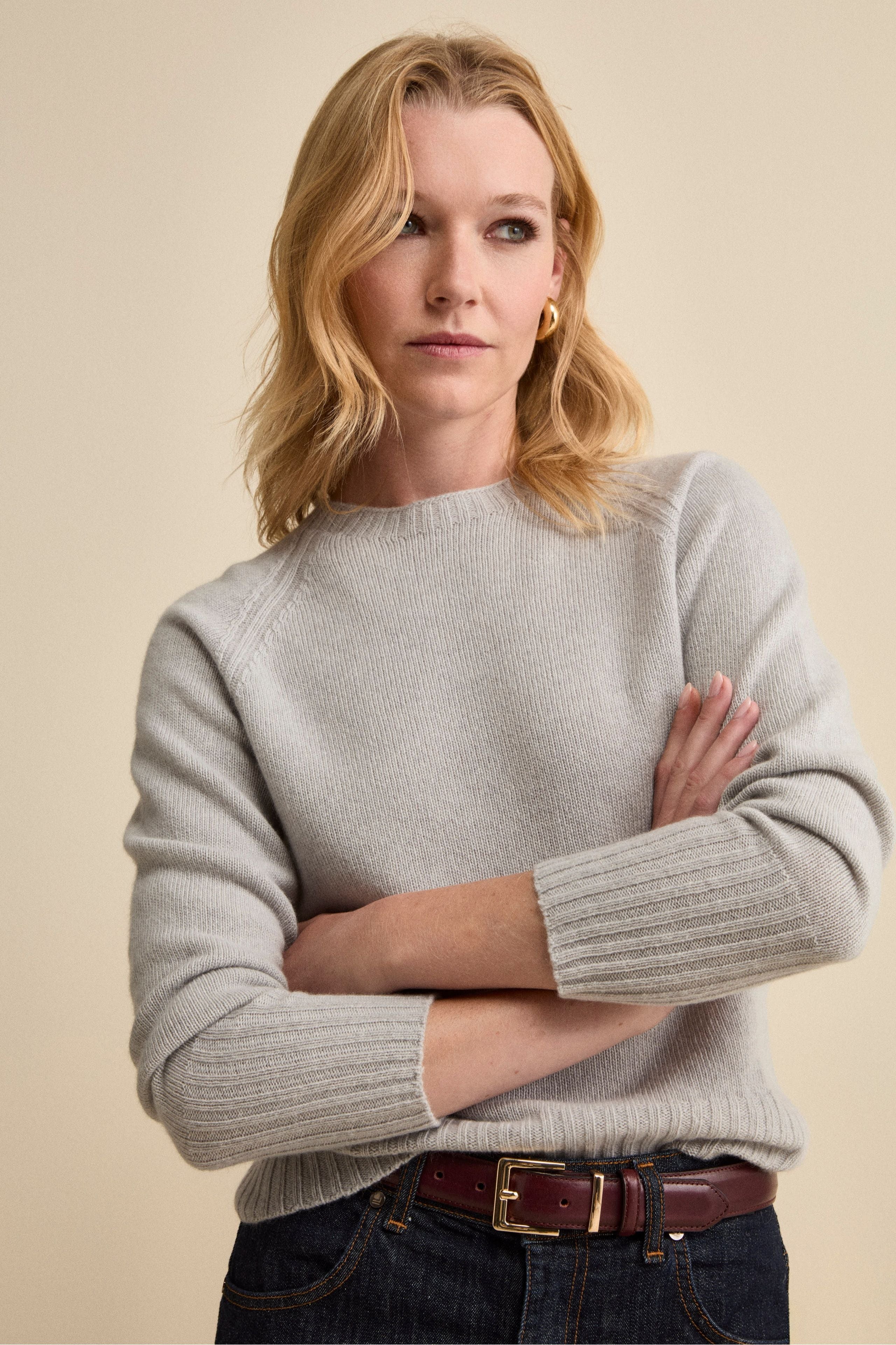 Raglan Crewneck in Wool and Cashmere - GREY