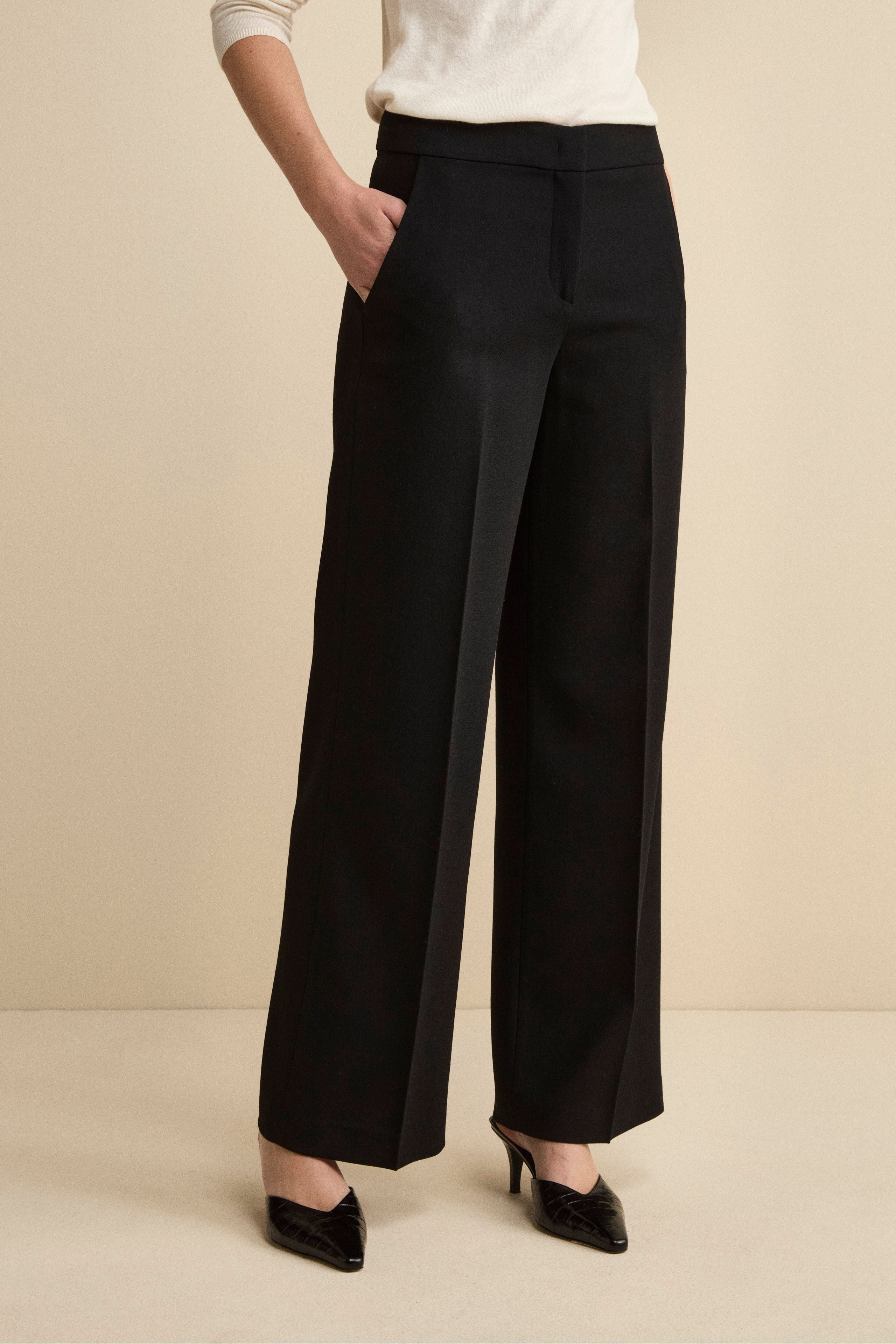 Pleated Palazzo Trousers in Wool Blend - BLACK