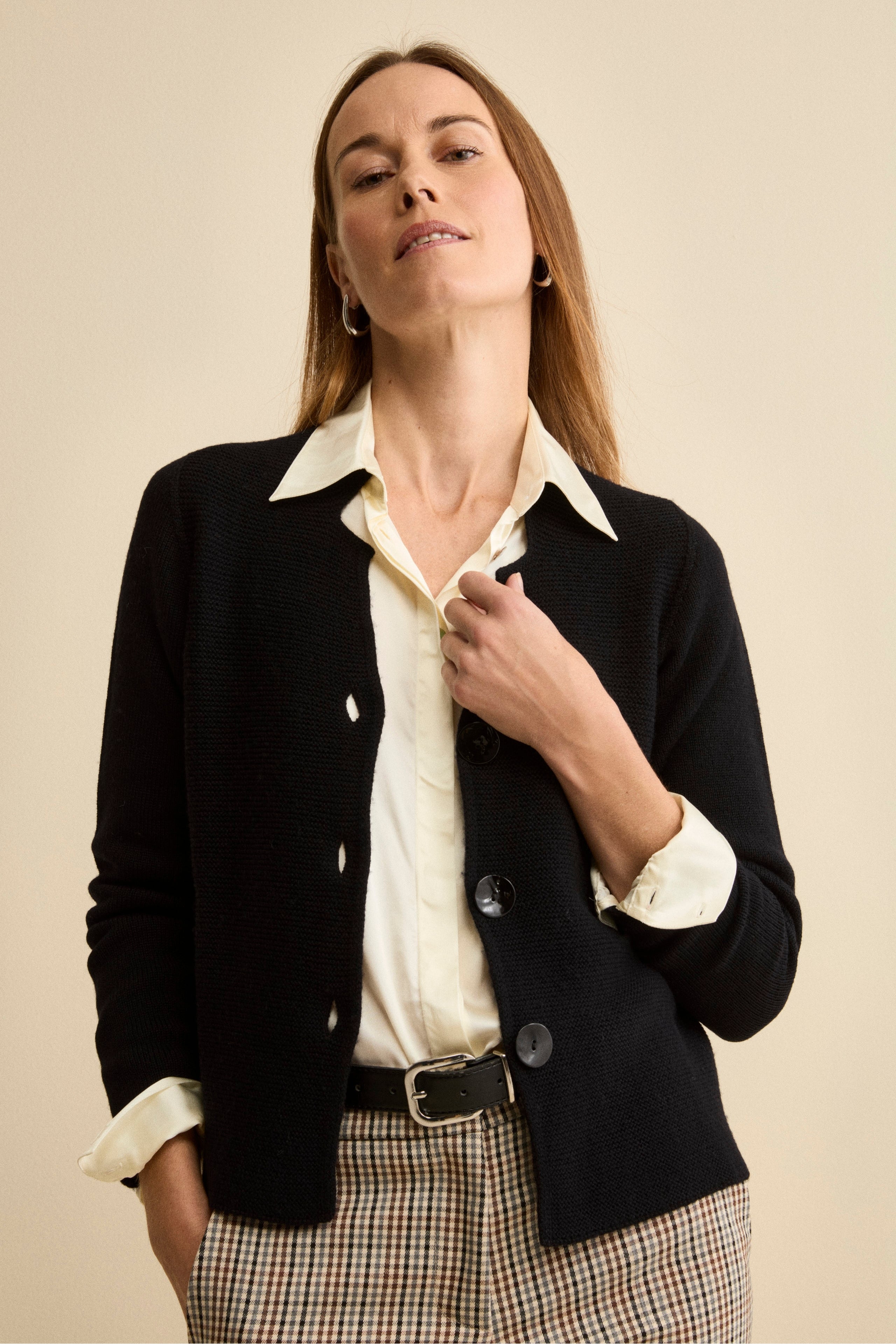 Merino Wool Cardigan - BLACK