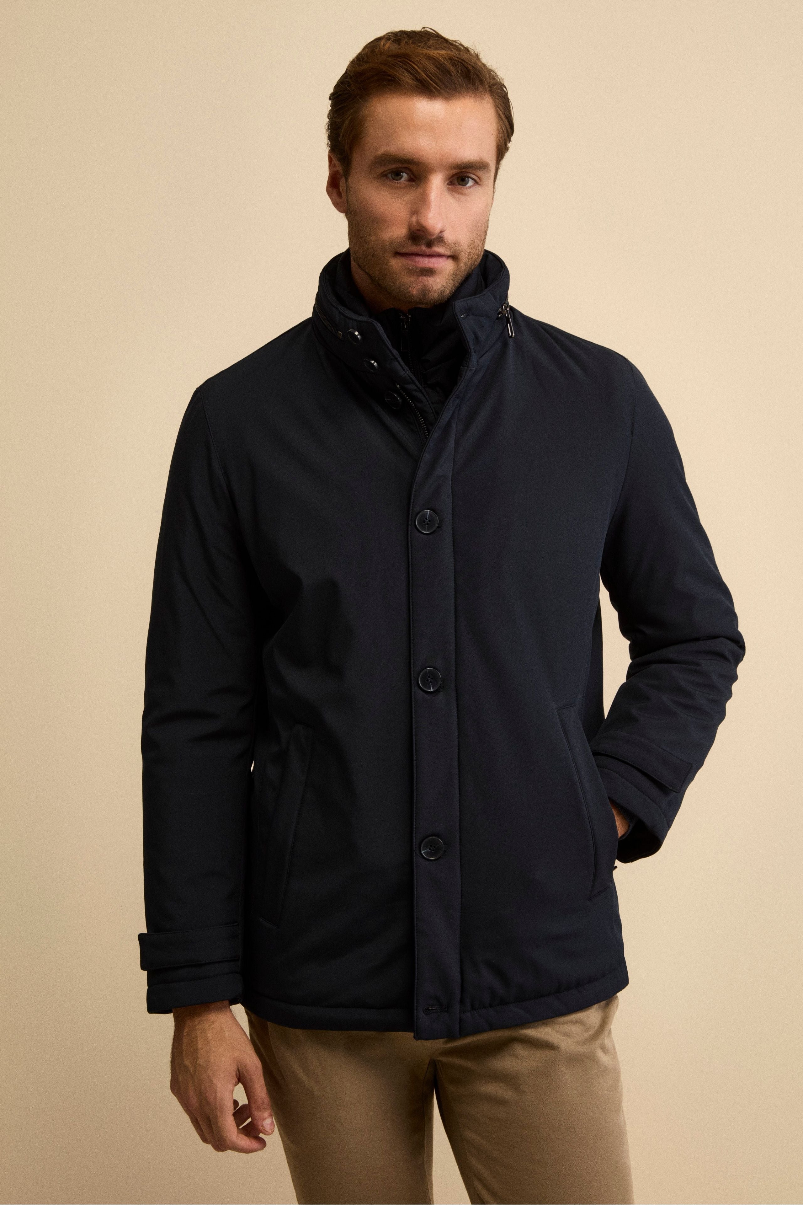 Winter Coat with Removable Bib and Detachable Hood - BLUE