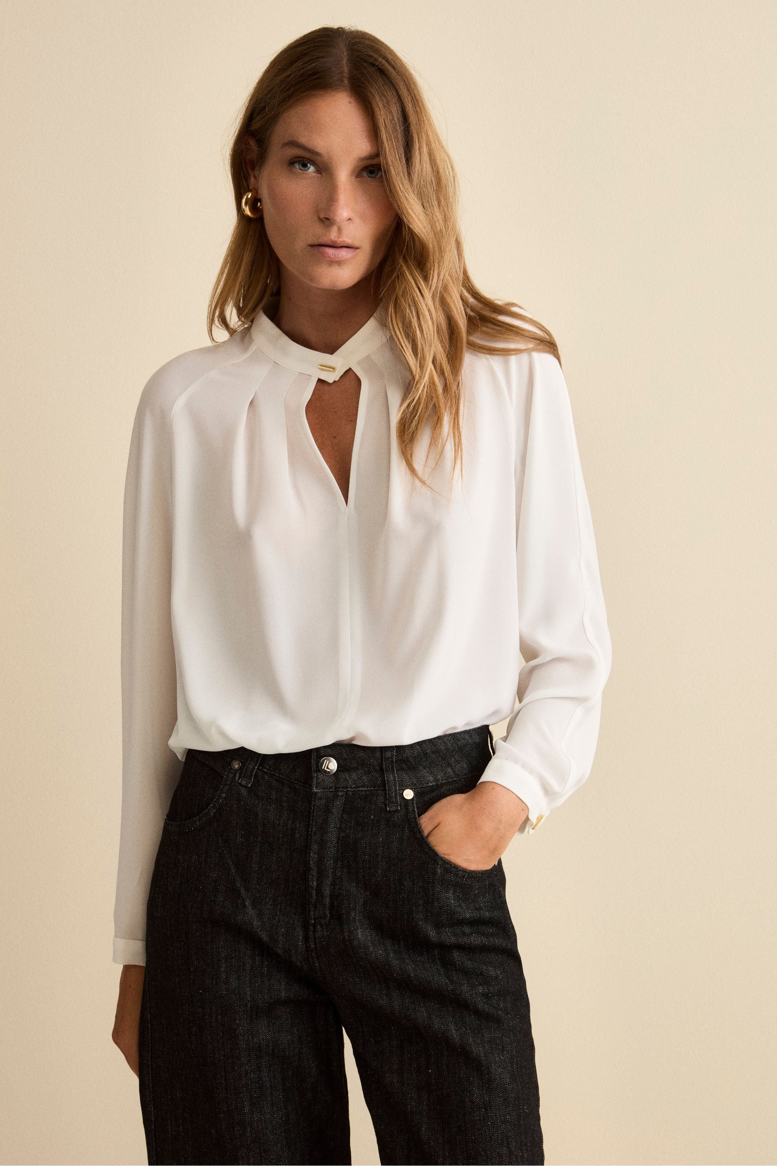 Oversized Raglan Blouse in Double Yarn - CREAM