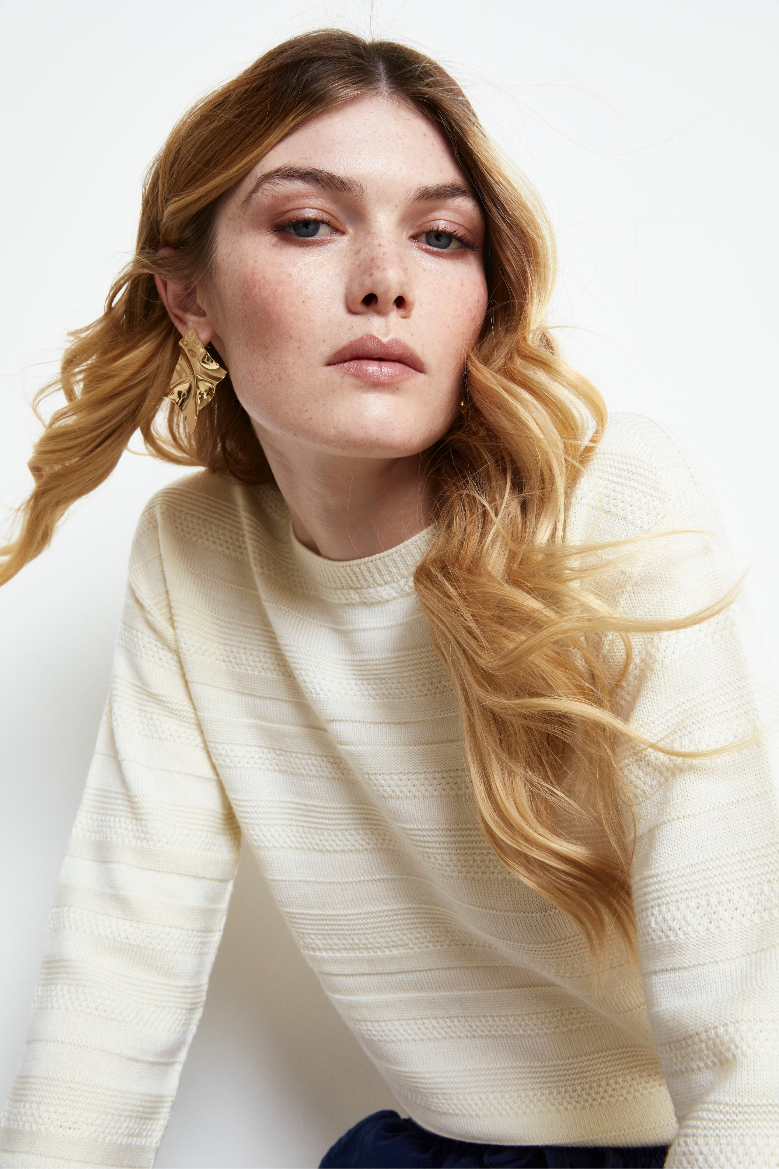 Pullover Girocollo lavorato in lana - ECRU