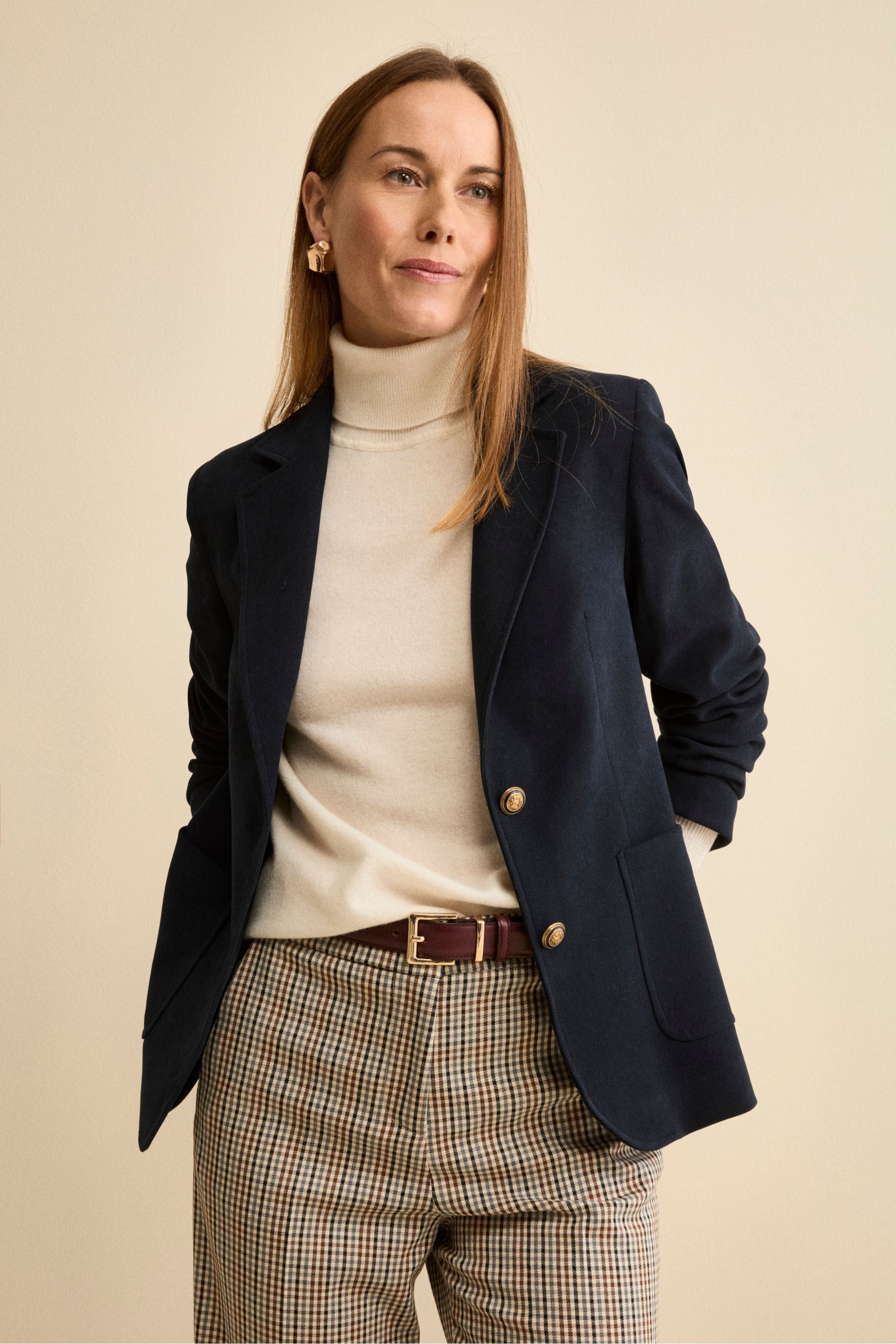 Lined Single-Breasted Velvet Jacket - BLUE