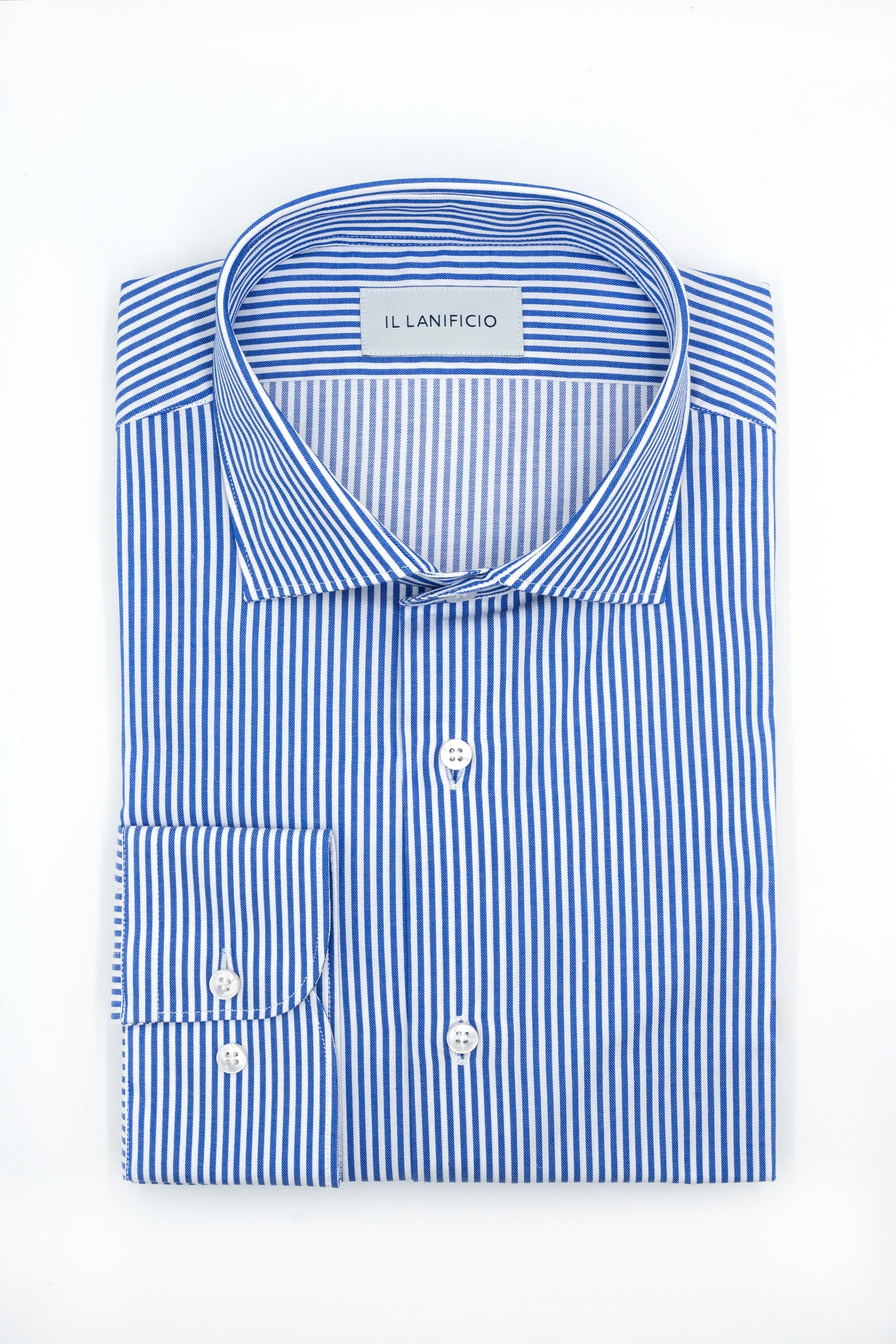 Custom-Fit Patterned Cotton Twill Shirt - BLUE STRIPED