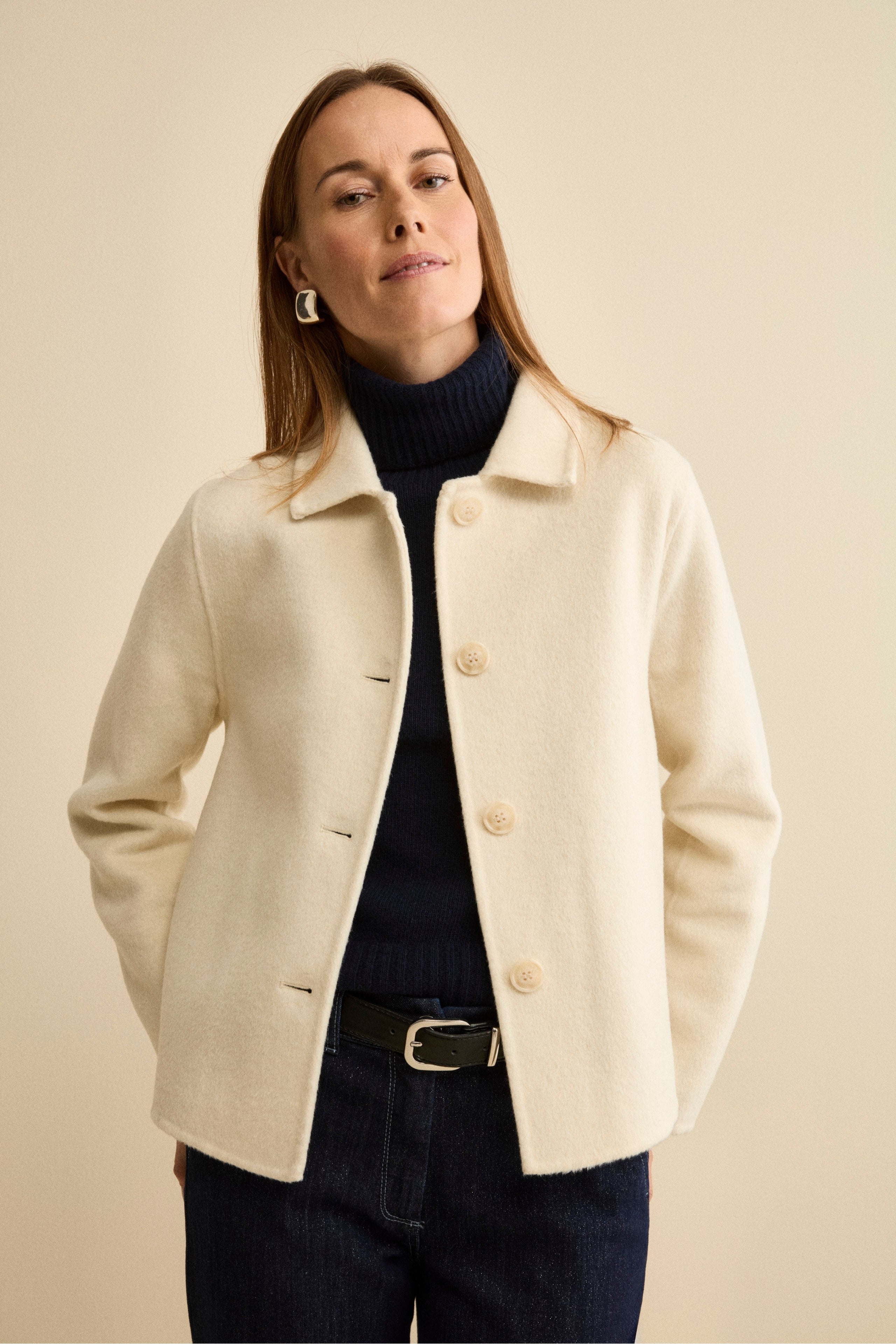 Short Unlined Wool-Blend Coat CREAM 38