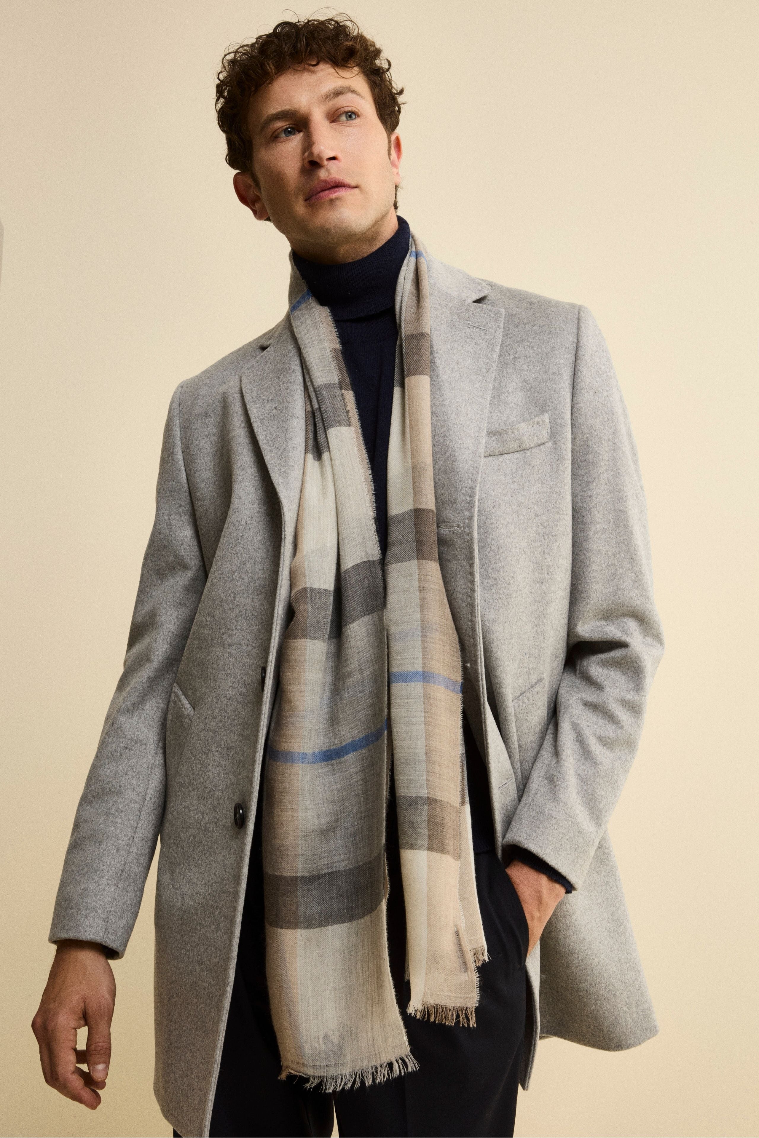 Checked Cashmere Stole - Grey check