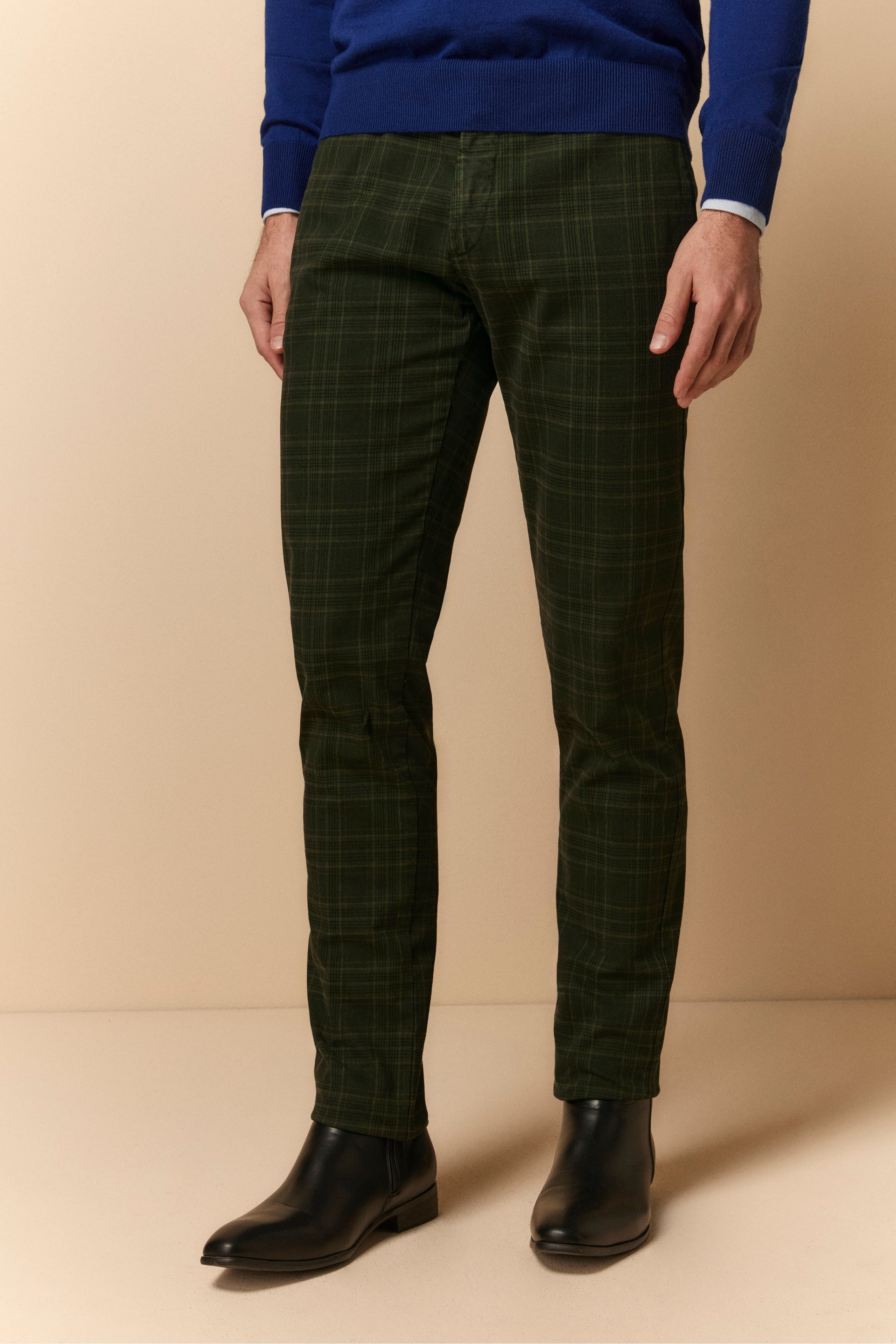 Topman Checked Cargo Trousers Slim Fit Pants In Cotton Green Check 46