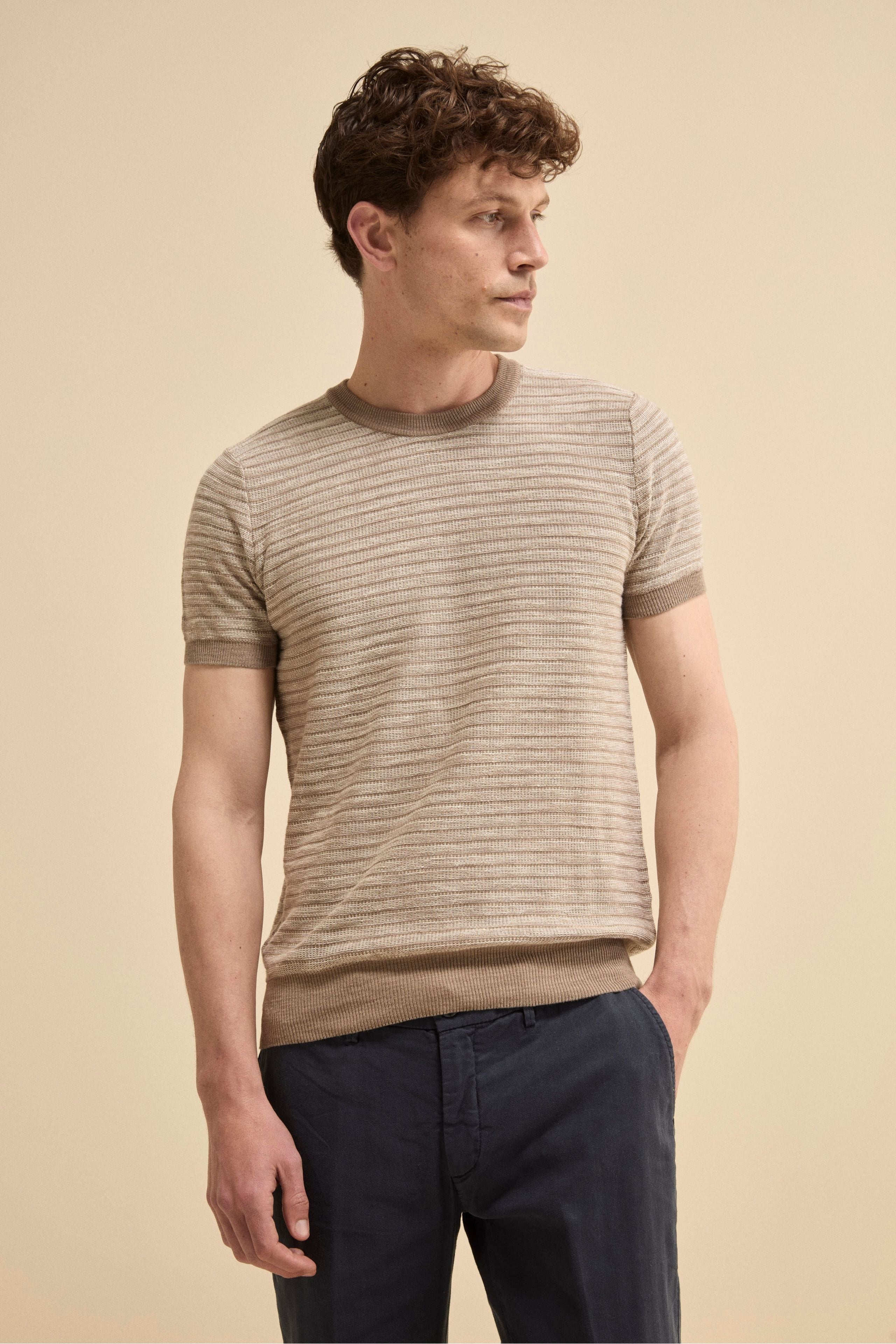 Jacquard Linen Blend T-Shirt Brown 46 - Main Image
