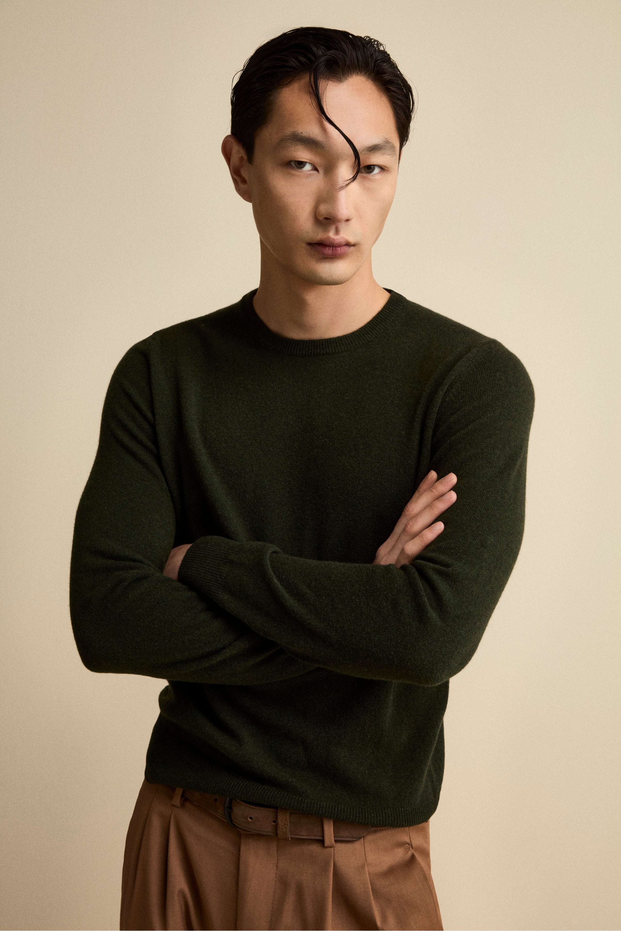 Crew-Neck Regular Fit Sweater in Merino Wool - GREEN