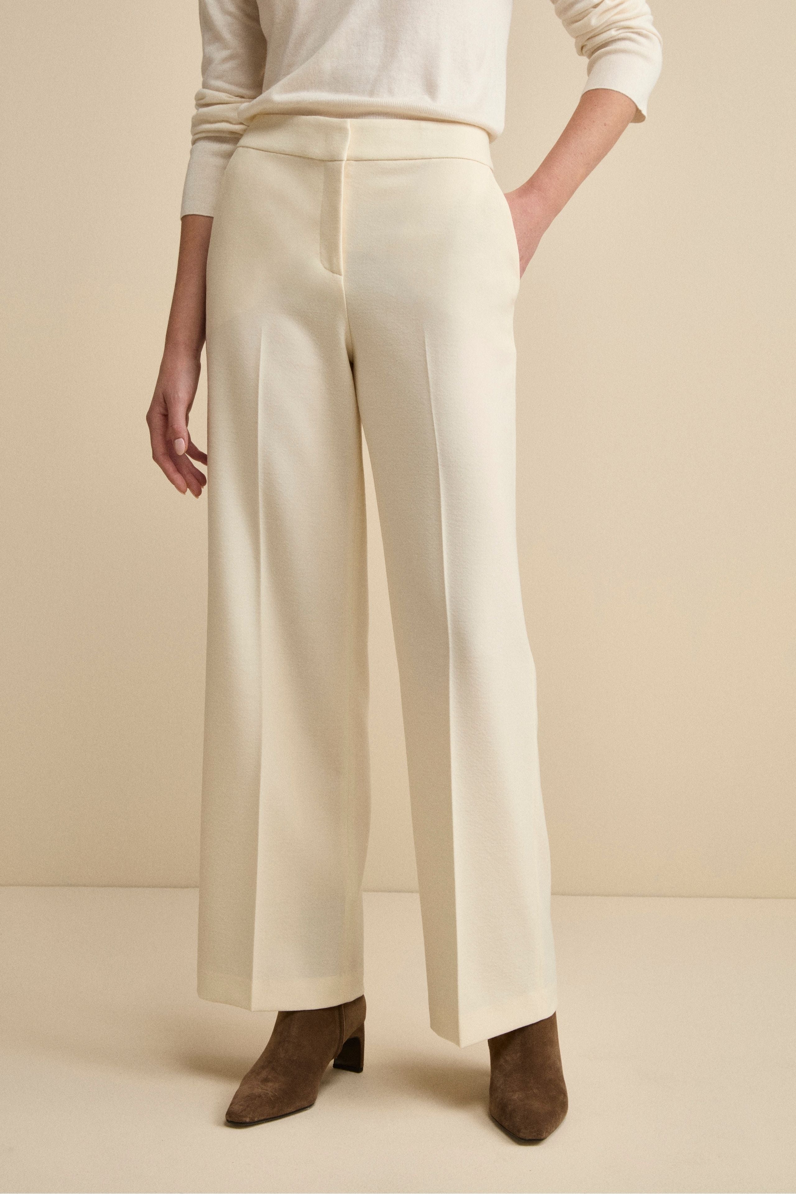 Pleated Palazzo Trousers in Wool Blend - CREAM