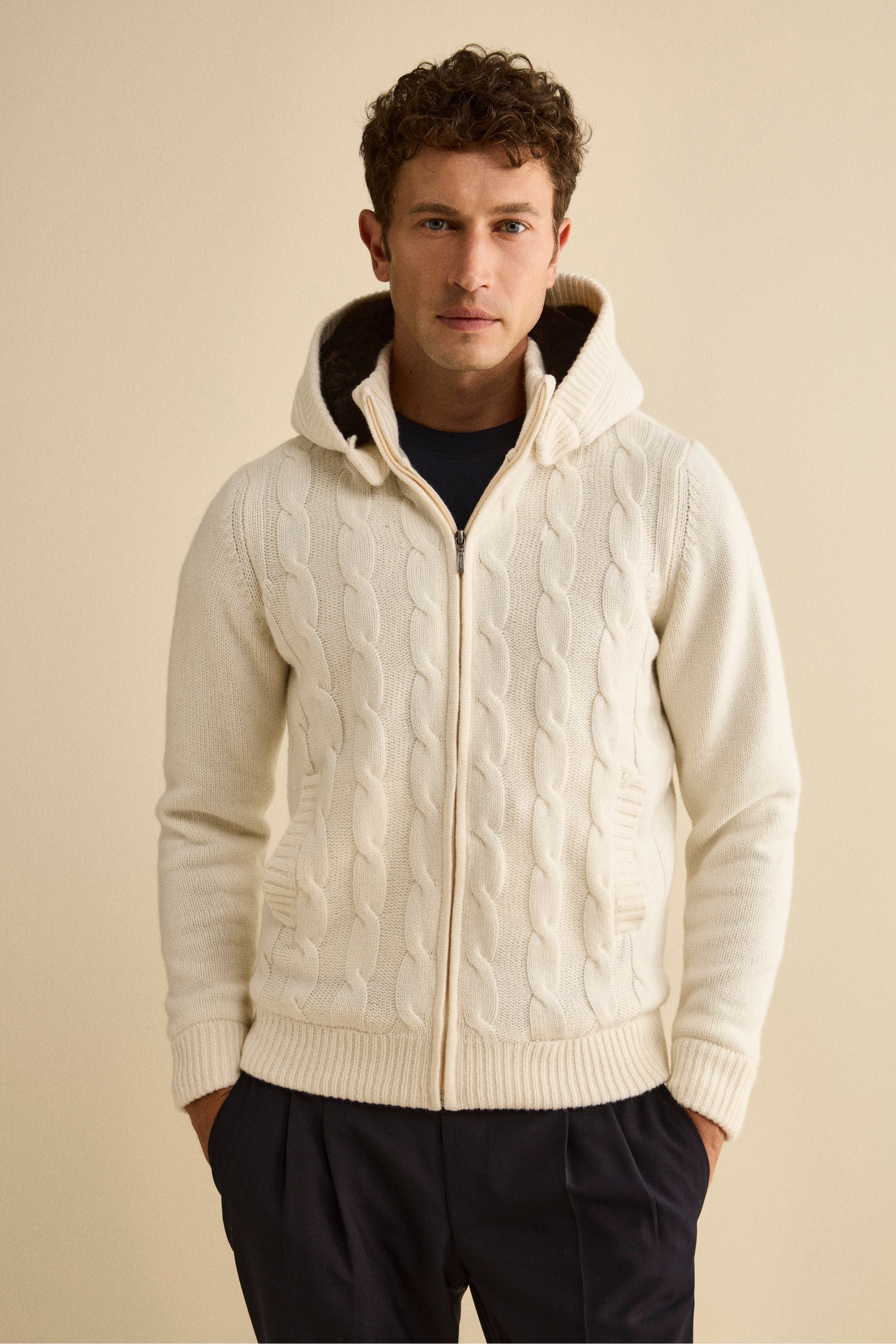 Cashmere Bomber with Hood and Fur - WHITE