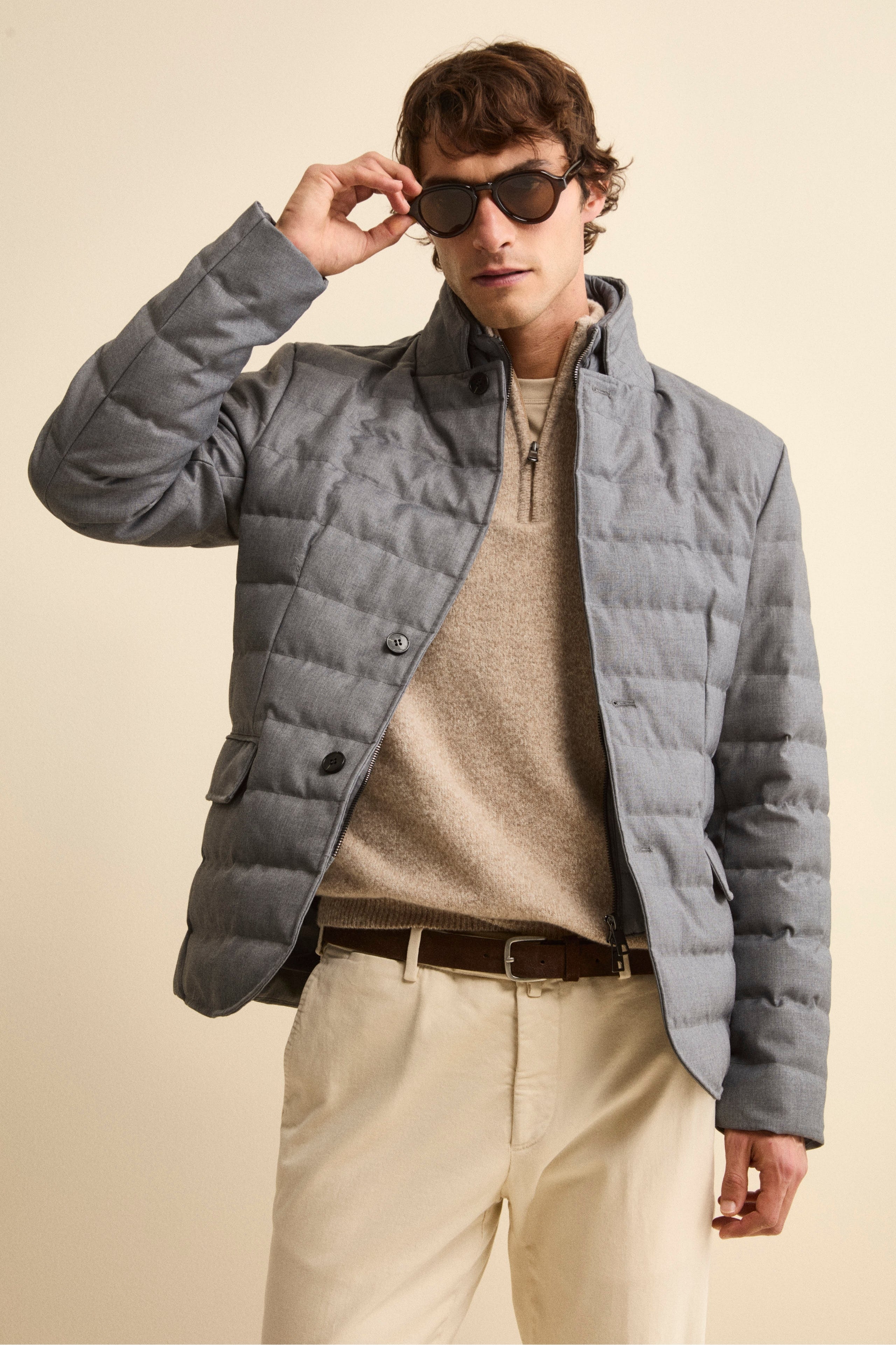 Padded Jacket with Bib - Grey melange