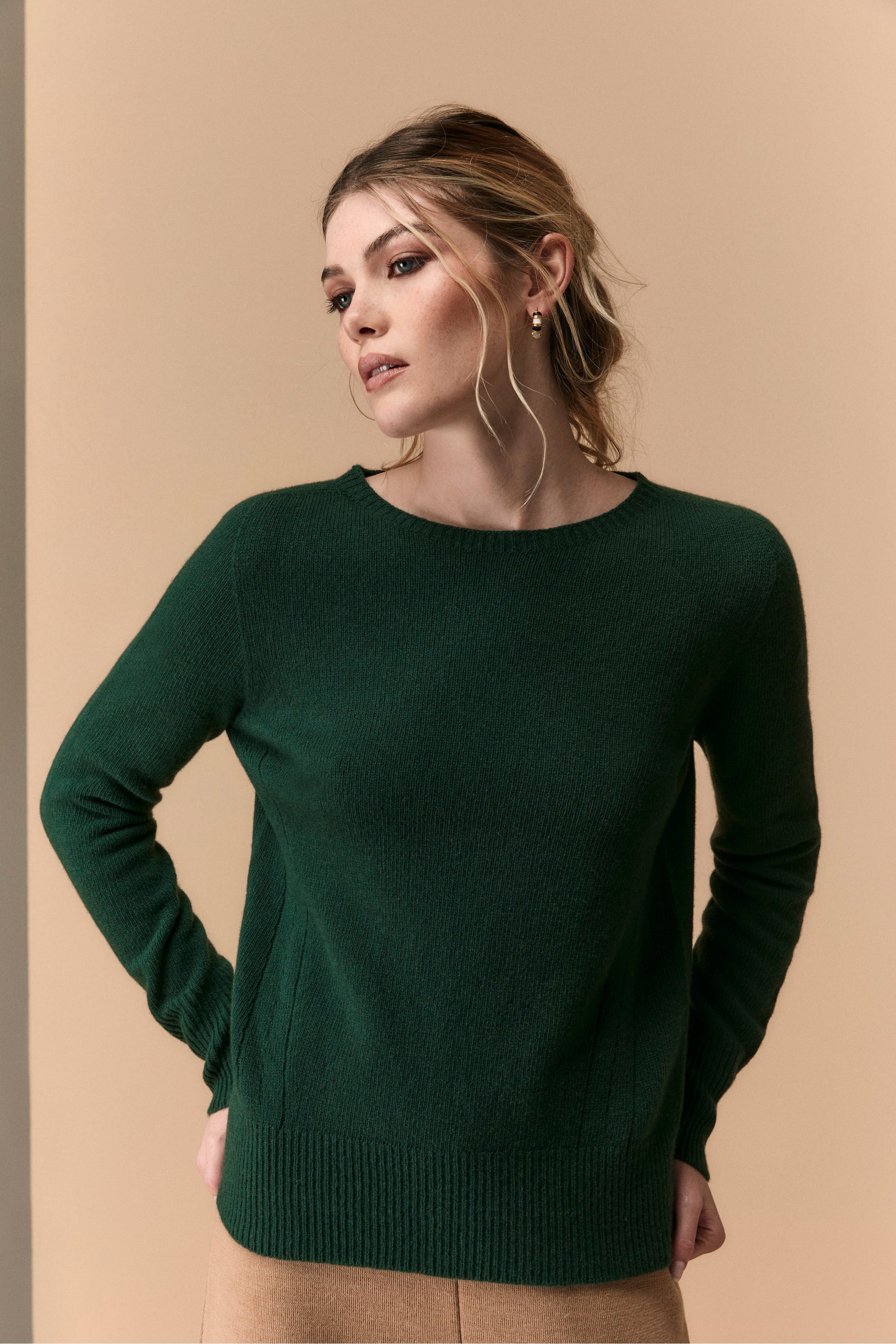 Crew Neck Sweater in Merino Wool GREEN- Il Lanificio