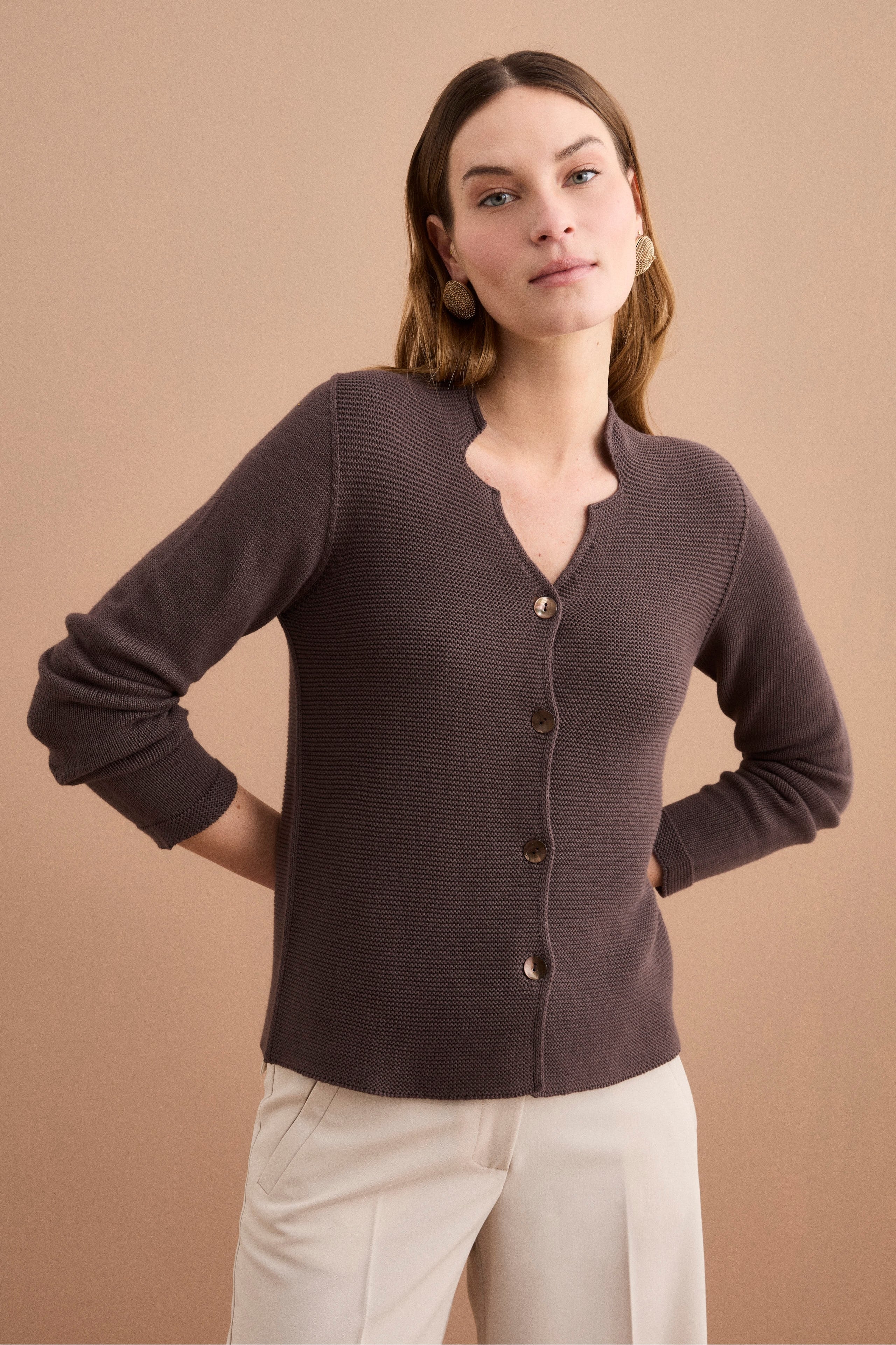 Cardigan Links Scollo a V in Cotone - TERRA