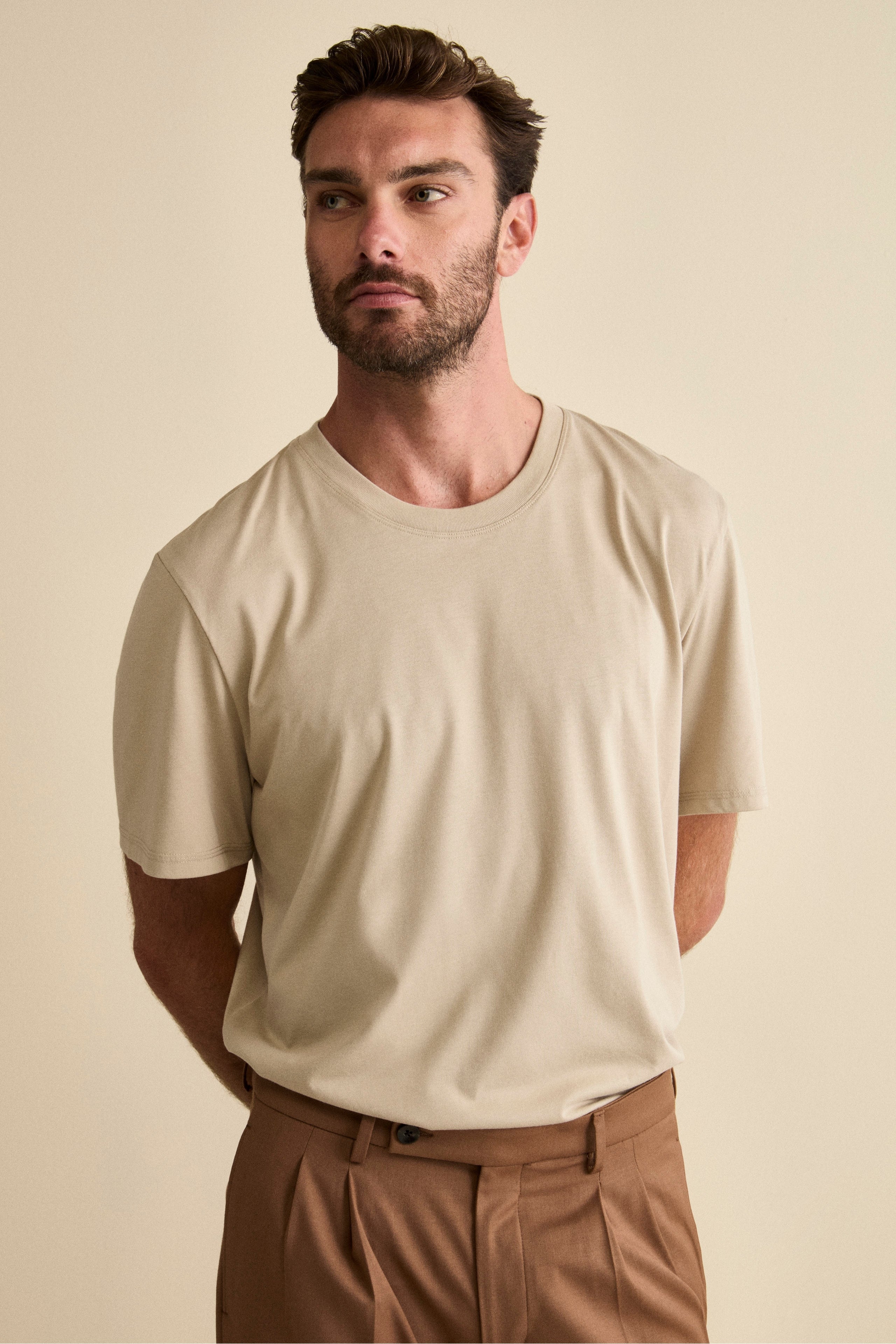 T-Shirt aus Baumwoll-Bambus-Mix - Sandbraun