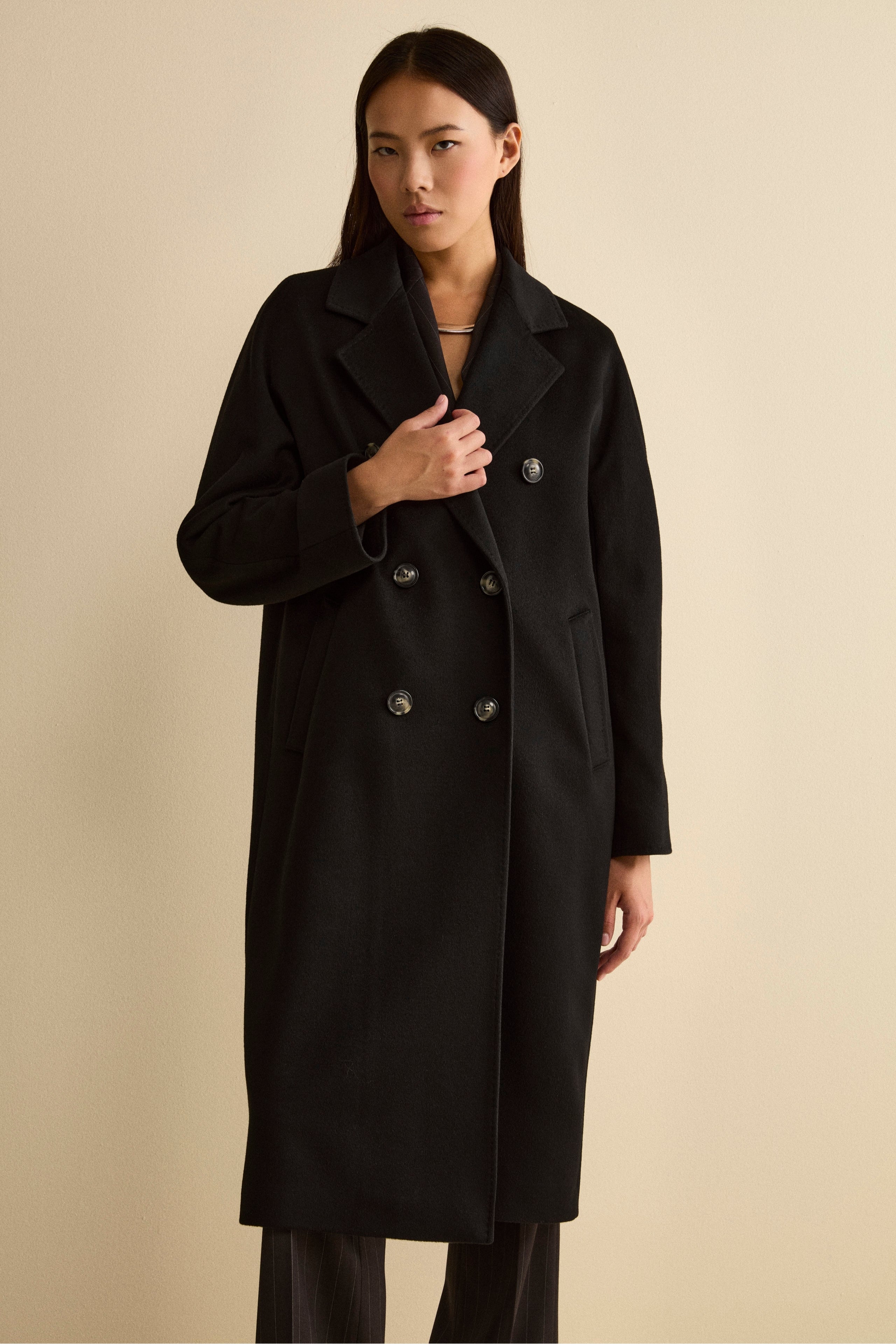 Cashmere Coat Black Double Breasted Maxi Coat Long Double-Breasted