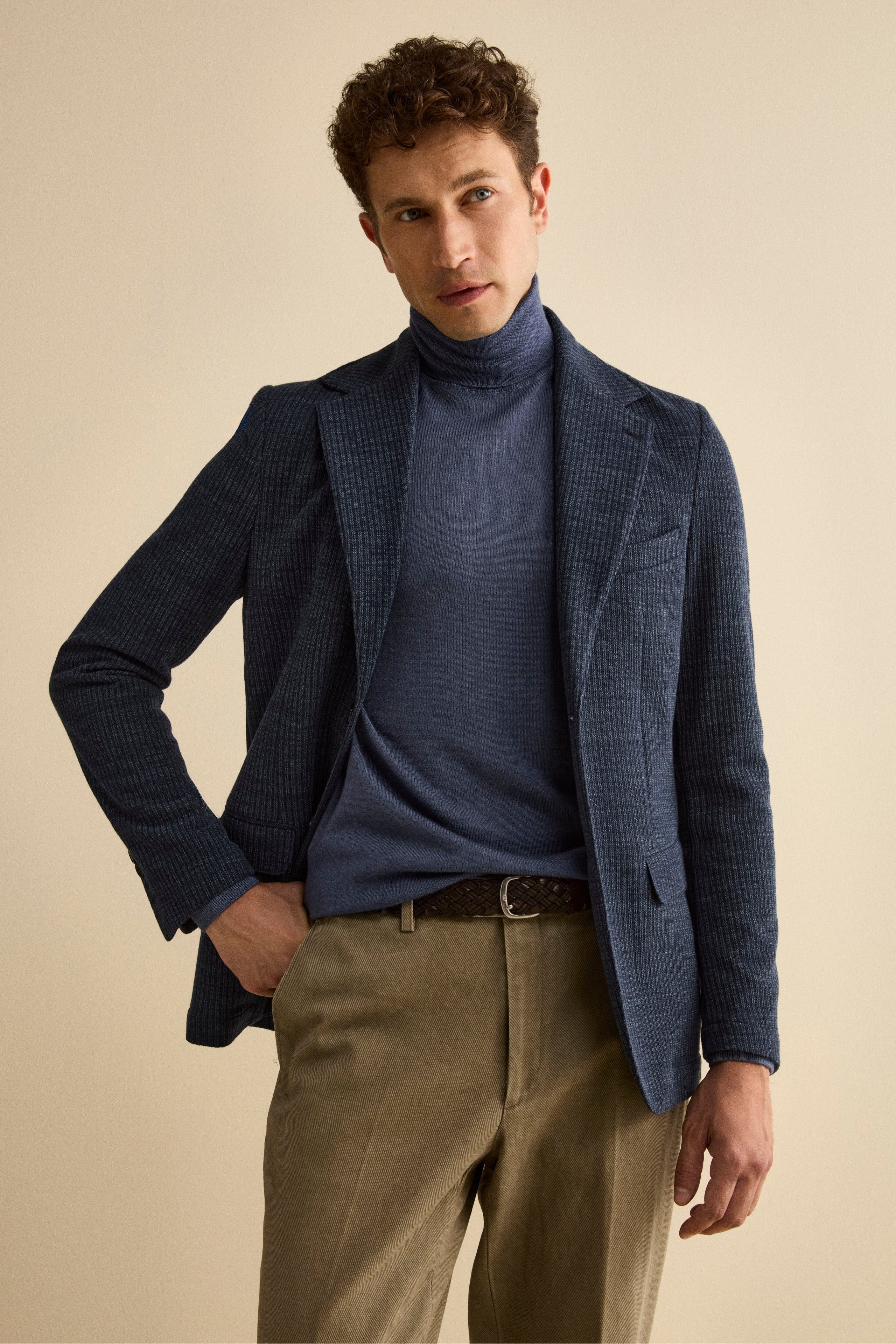 Cotton-Blend Slim Fit Unlined Jacket - BLUE