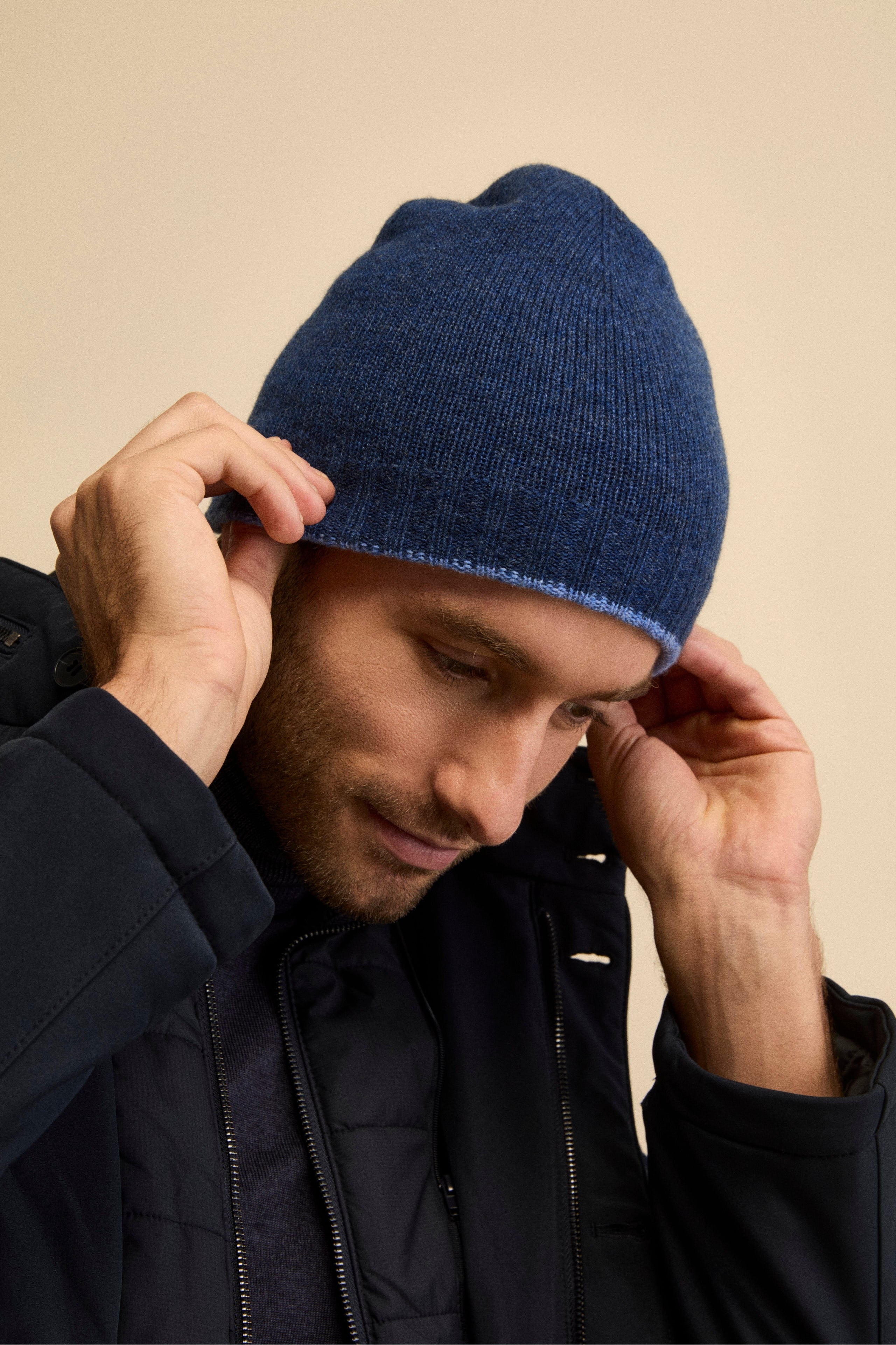 Cashmere beanie - Denim-Blue melange
