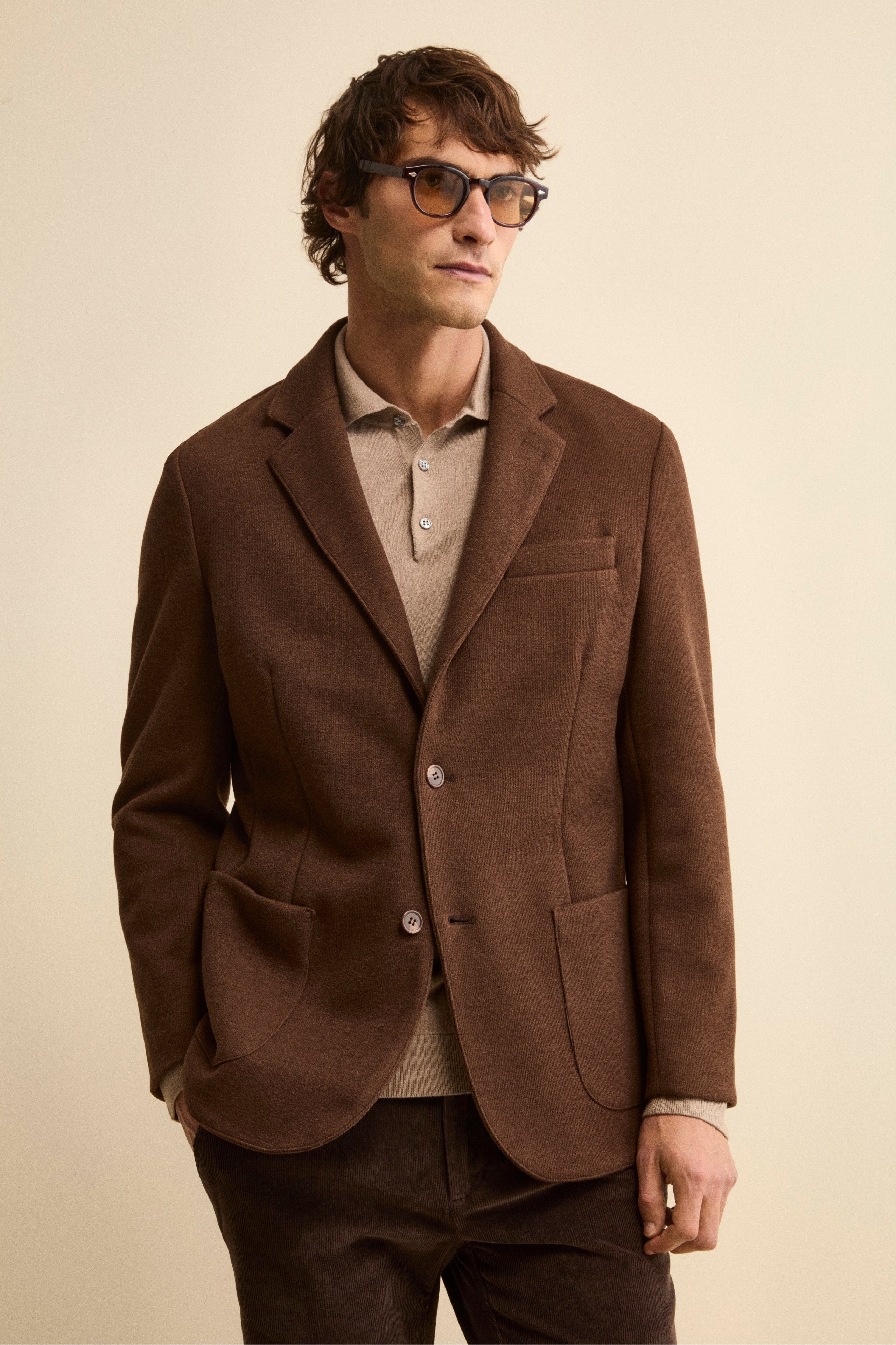 Unlined Single-Breasted Jersey Blazer - brown