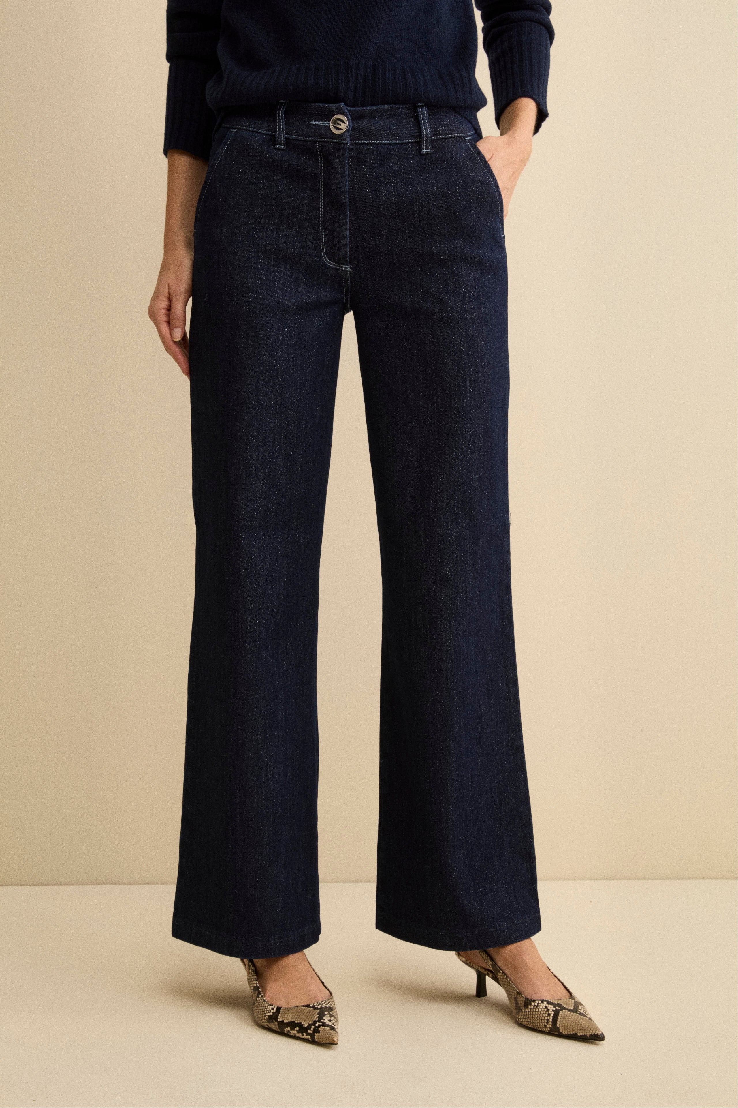 Glitter Flared Trousers - DENIM