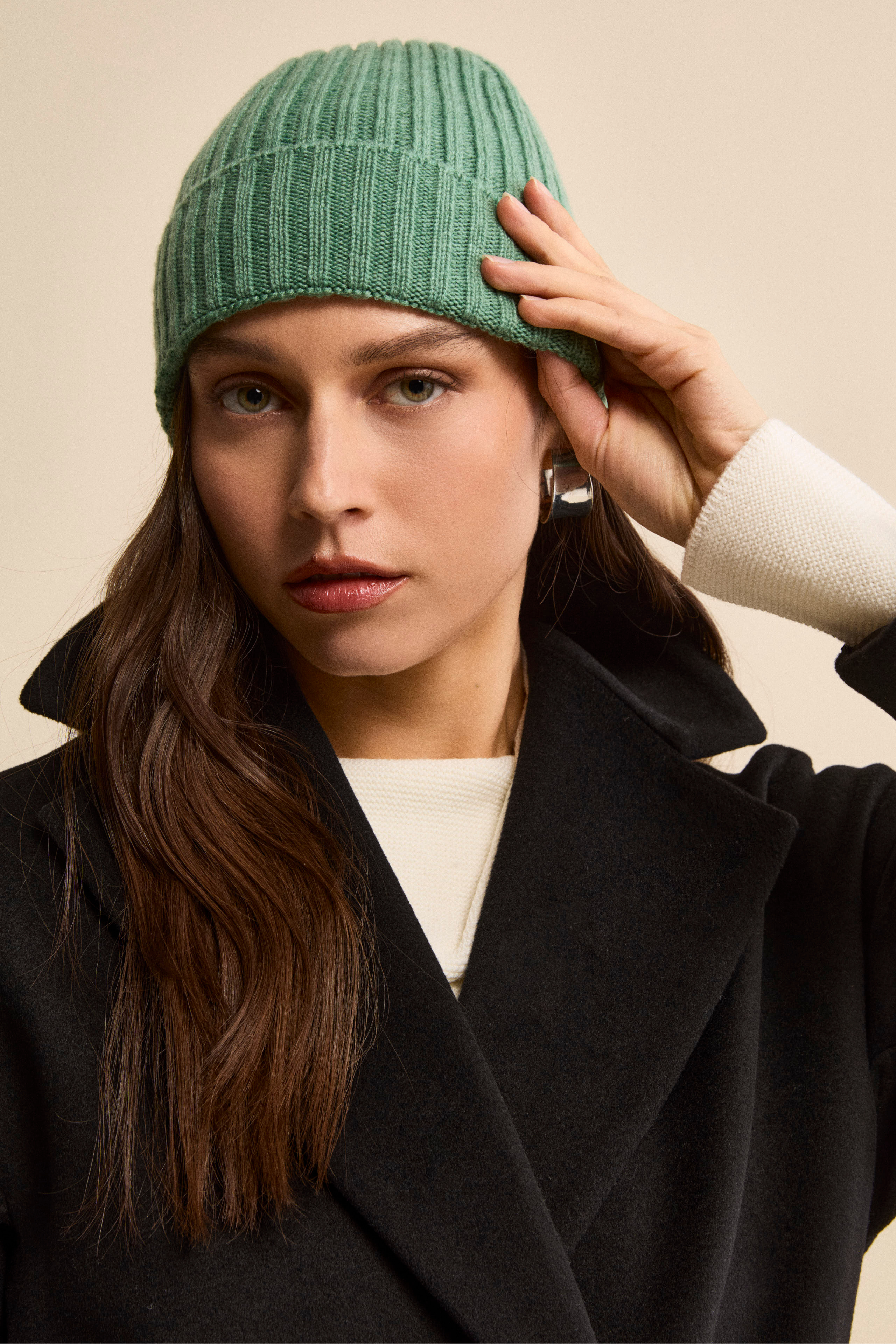 Ribbed cashmere beanie - Lichen