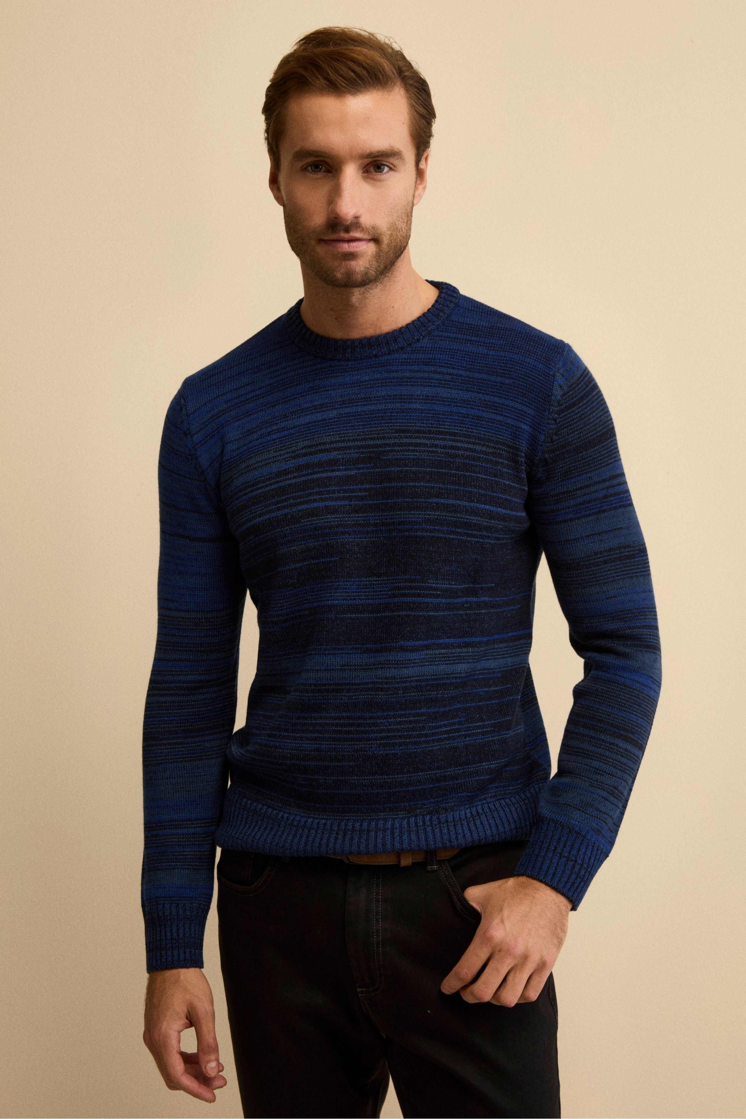 Striped Merino Wool Sweater - Medium blue