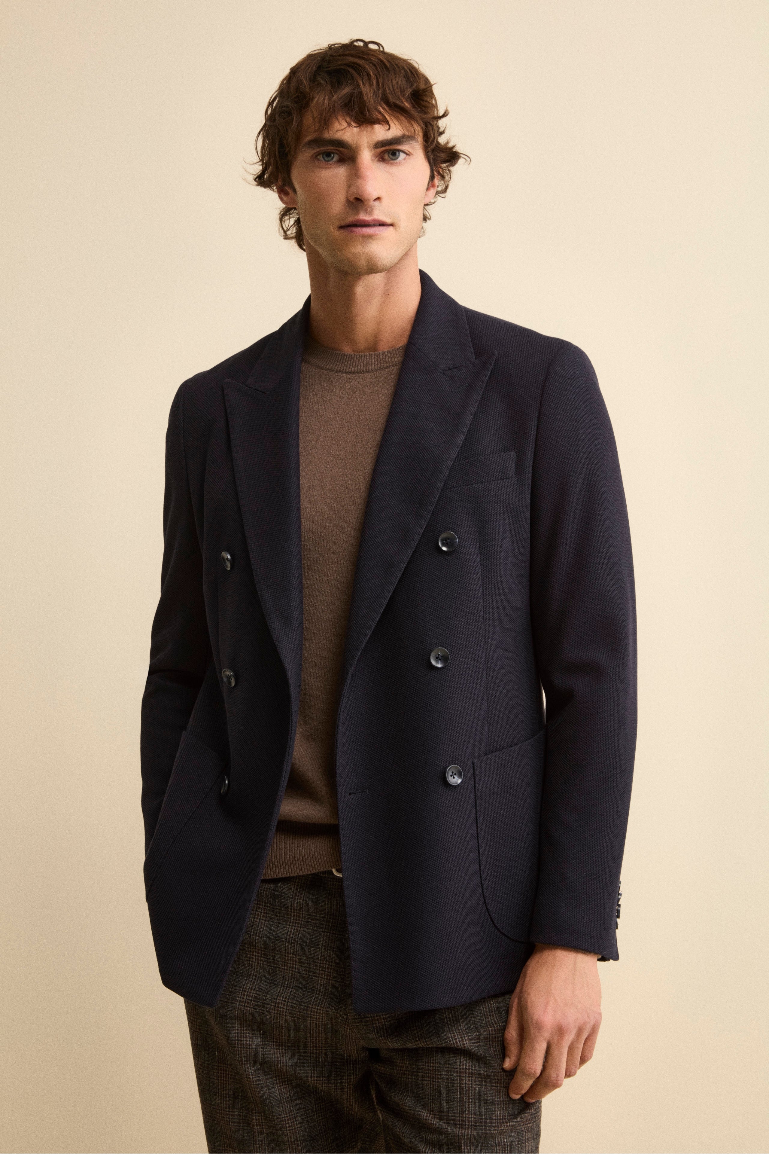Unlined Double-Breasted Blazer Regular Fit - Navy blue
