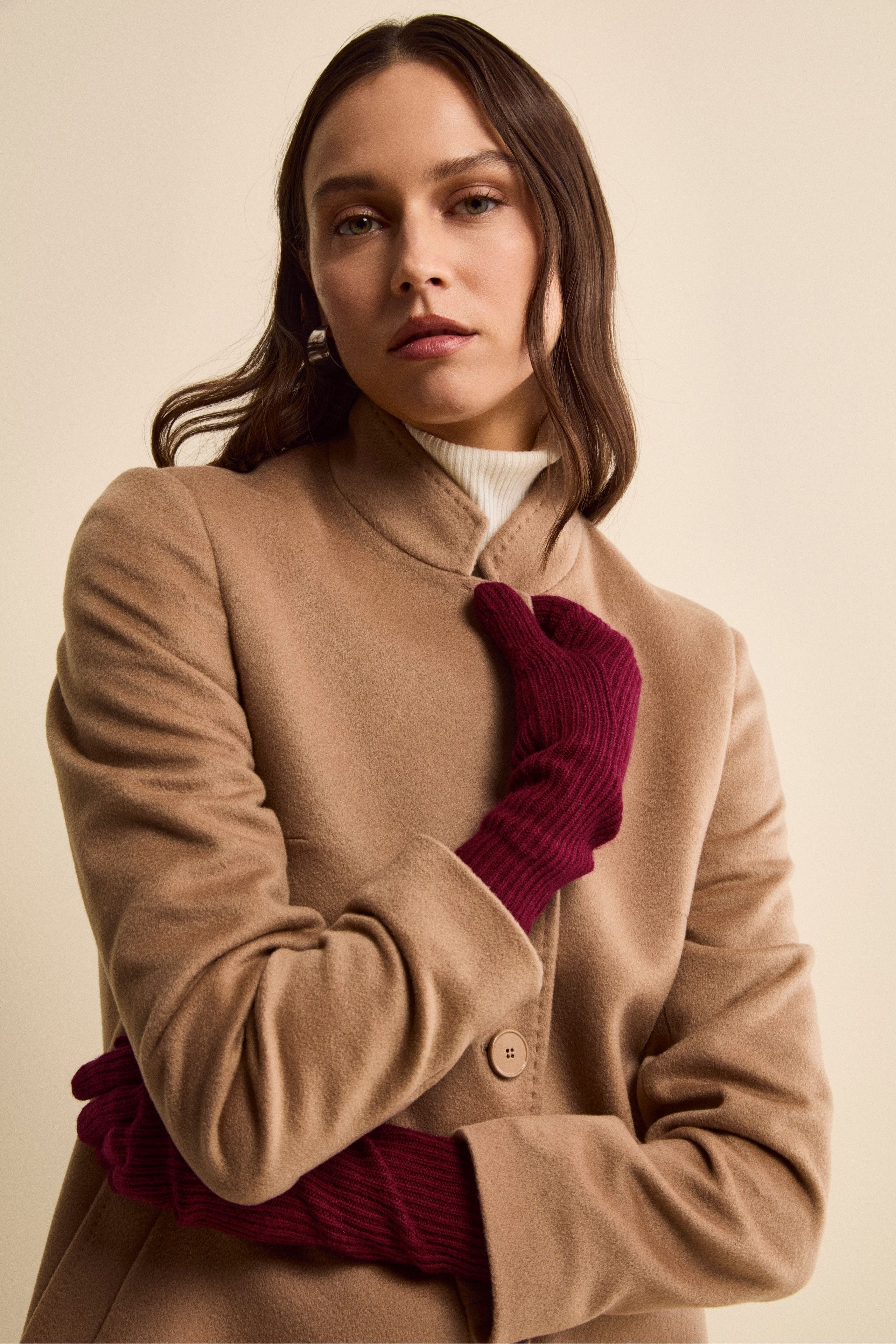 Ribbed Wool and Cashmere Glove - Wine red