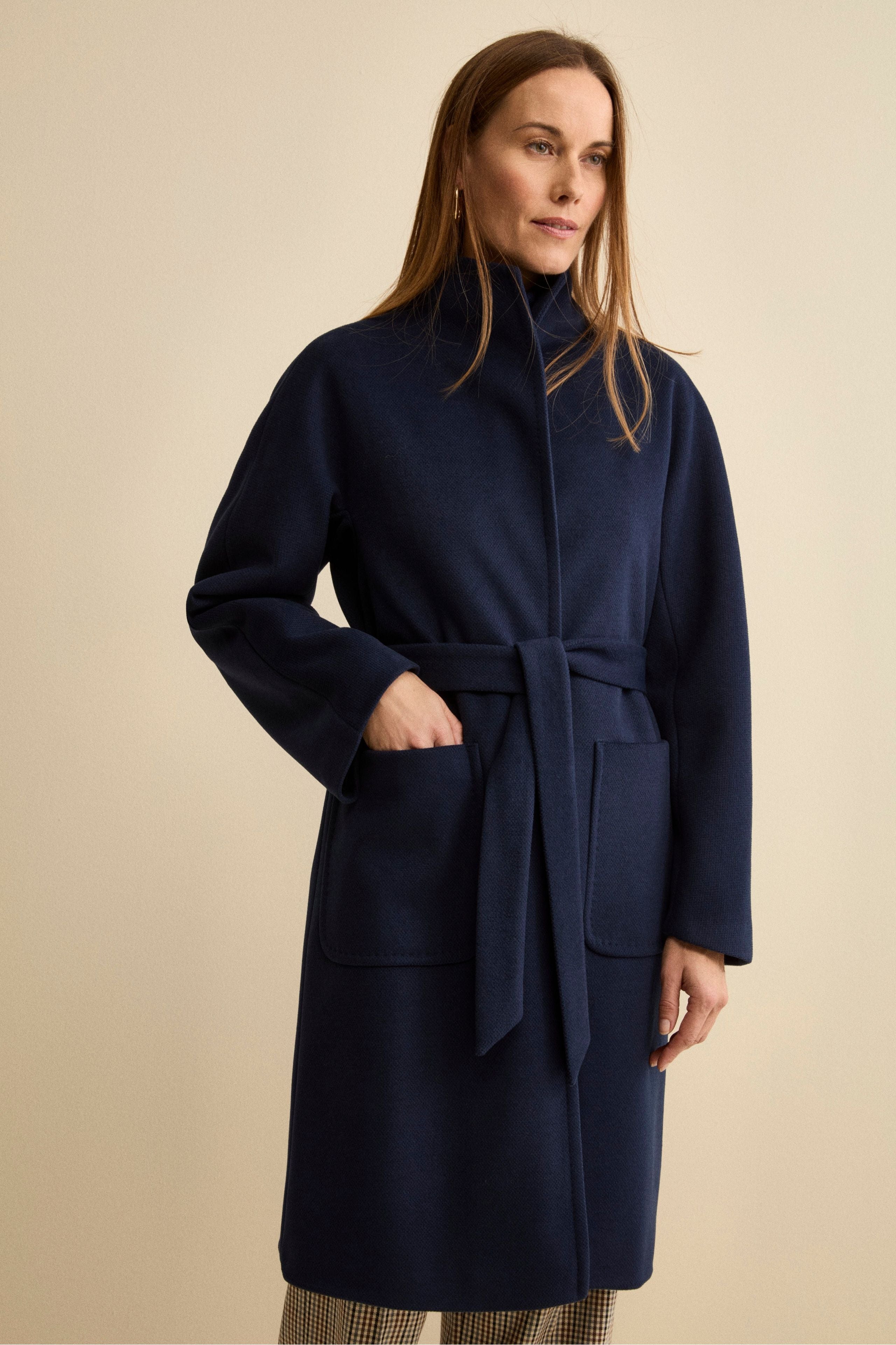 Long Lined Belted Coat - BLUE