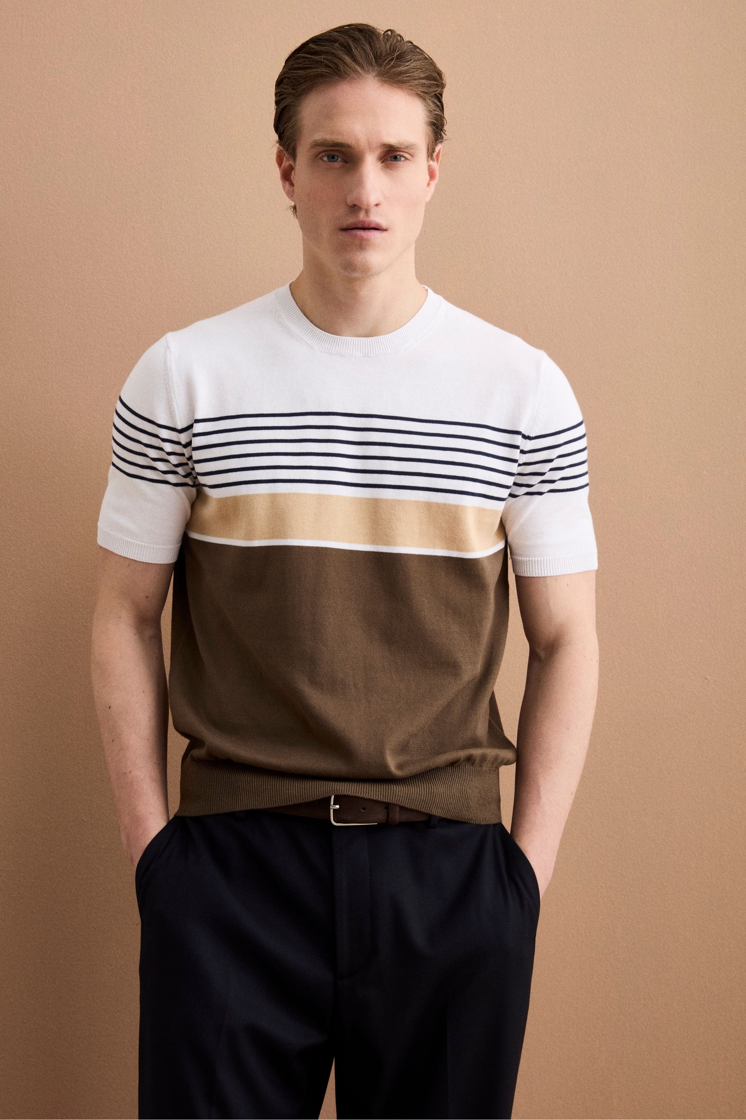 Gestreiftes T-Shirt aus Baumwollstrick - Weißer Streifen