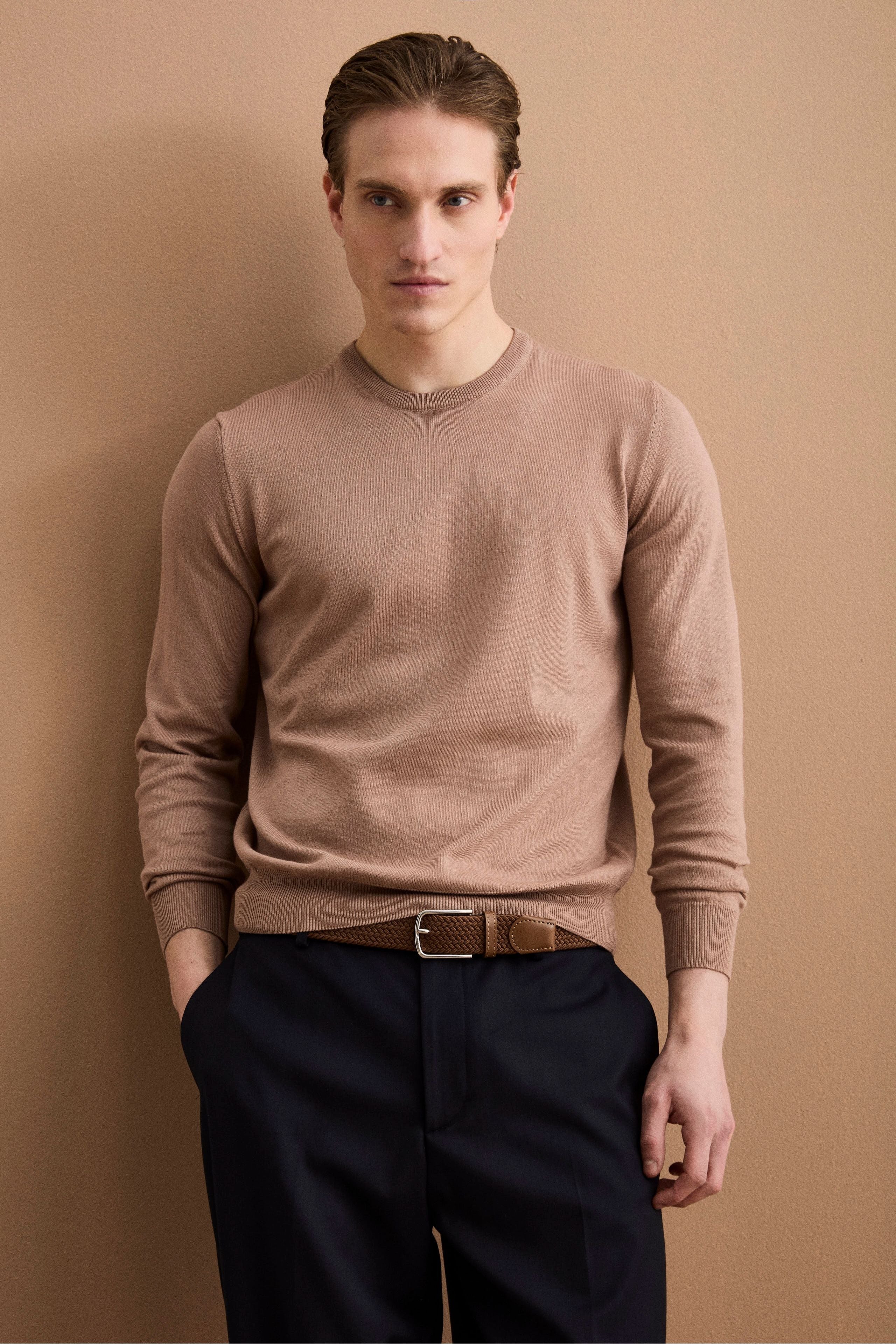 Baumwollpullover mit Rundhalsausschnitt - CAPPUCCINO