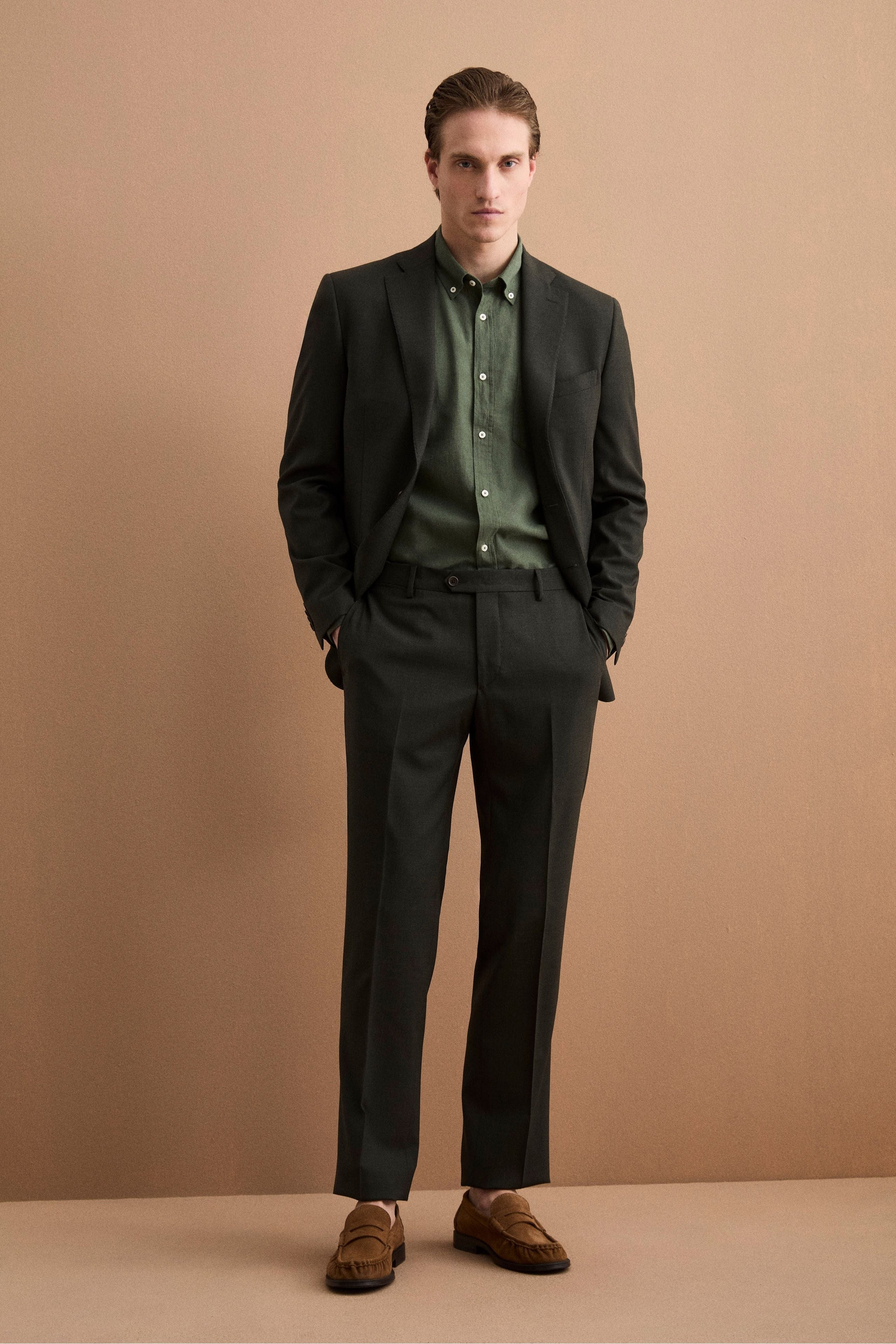 Herren Einreihiger Vollgefütterter Anzug aus Schurwolle - GRÜN