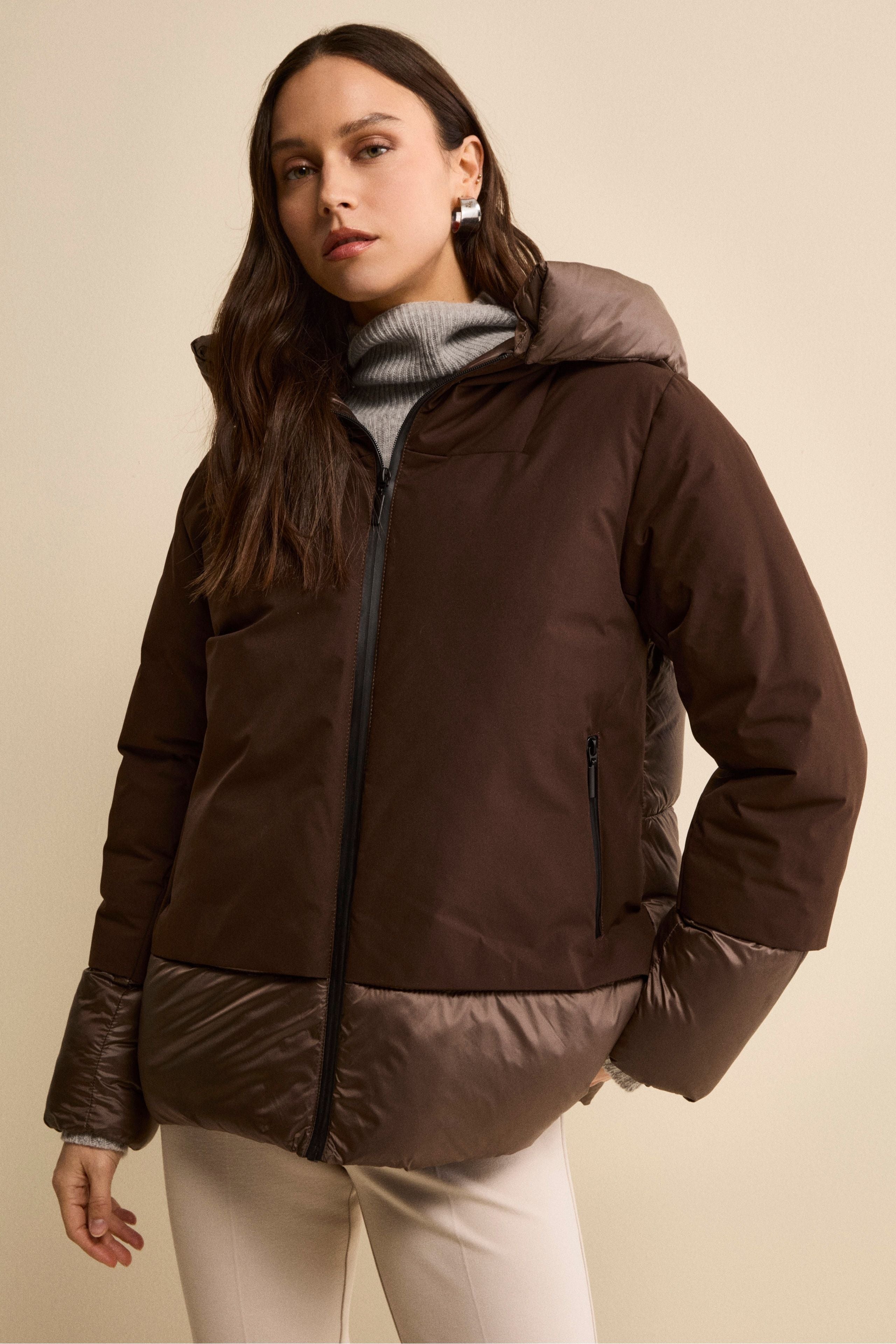 Padded Winter Jacket with Hood - brown